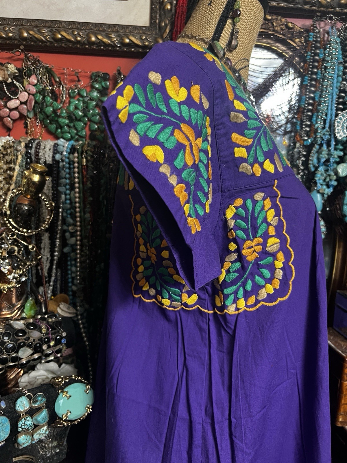 Beautiful Mexican Oaxacan Deep Purple With Multi Colored Embroidery M/L