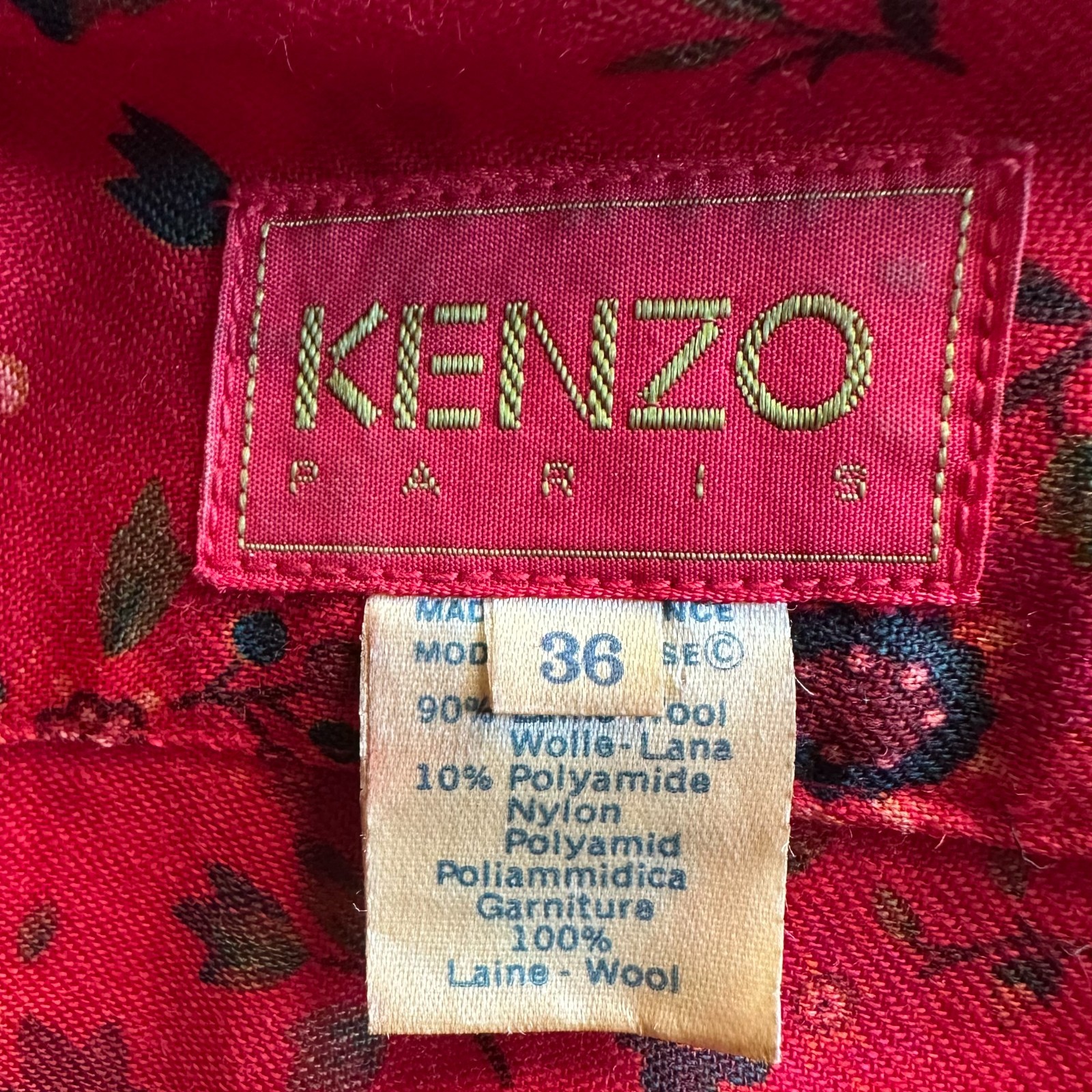 80s KENZO Vintage Wool Challis Folkloric Floral Dress Made in France Size 36/S