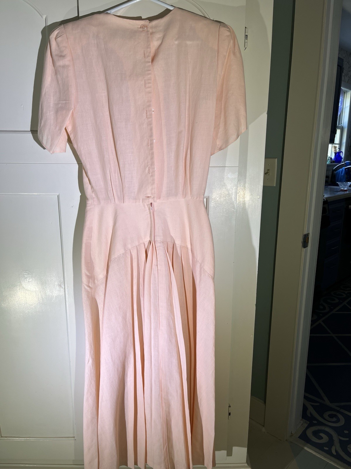 Nancy Johnson Vintage Linen/cotton Peach Tea Length Dress 1990