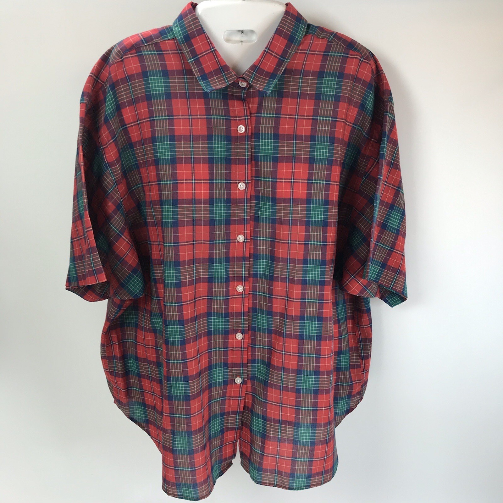 Vintage Blouse The Fox Collection Plaid Button Top Plus Sz 44 Red USA grunge