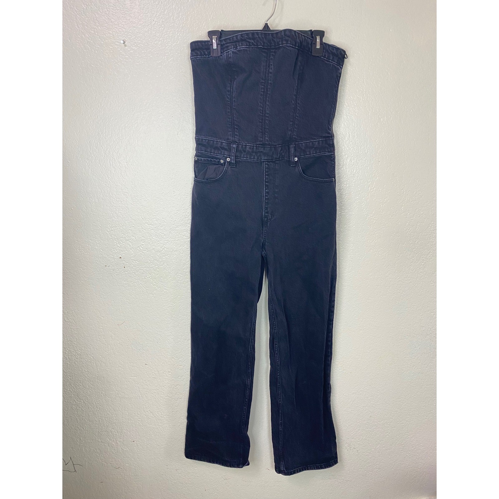 Abercrombie & Fitch Strapless Denim Jumpsuit Faded Black Size Medium Petite MP