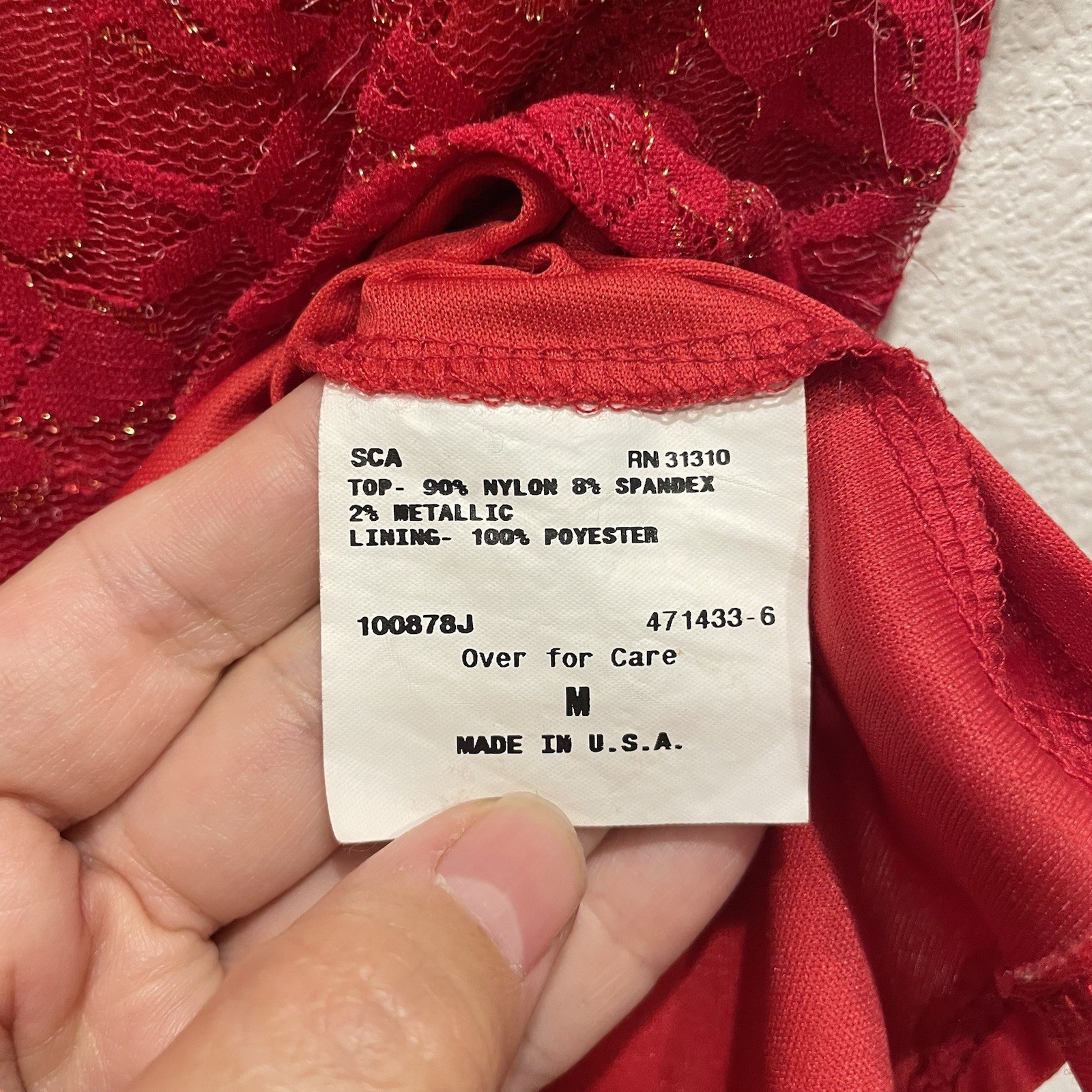 Y2K IZ Buyer L Red Metallic Peplum Top Cutout Floral Rose Lace 2000s Party READ