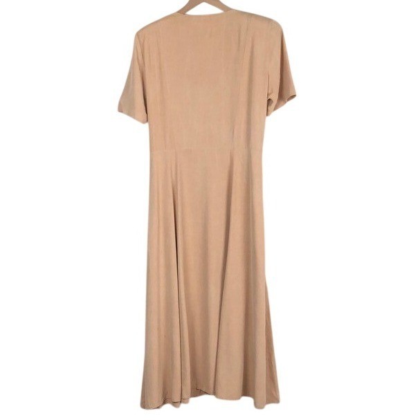 VTG Scarlett Button Front Lace Up Corset Waist Beaded Midi Dress Sz 7 Tan USA