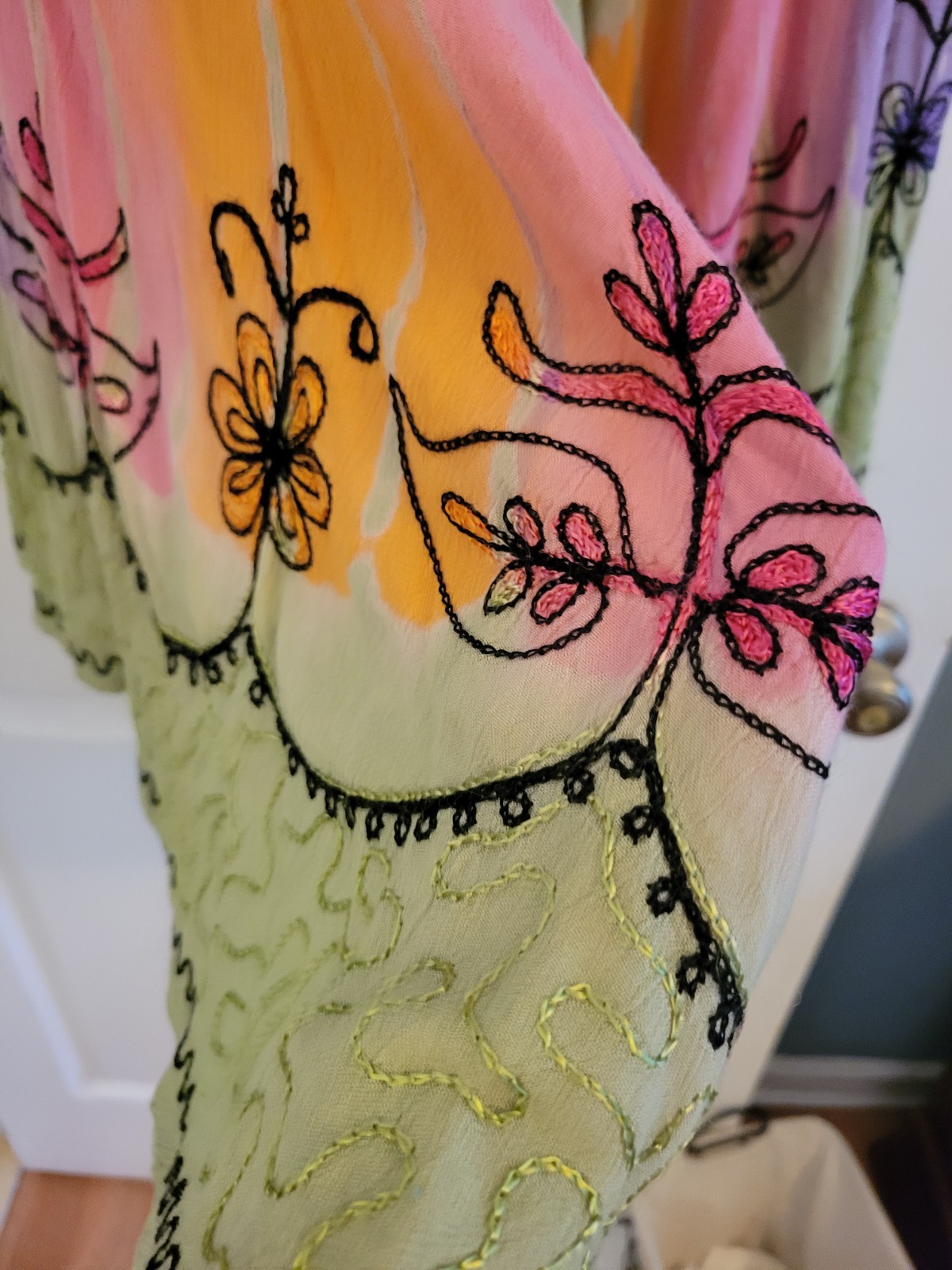 Multicolor Tie-Dye Embroidered Sundress – Green, Pink, Purple, Orange Free Size