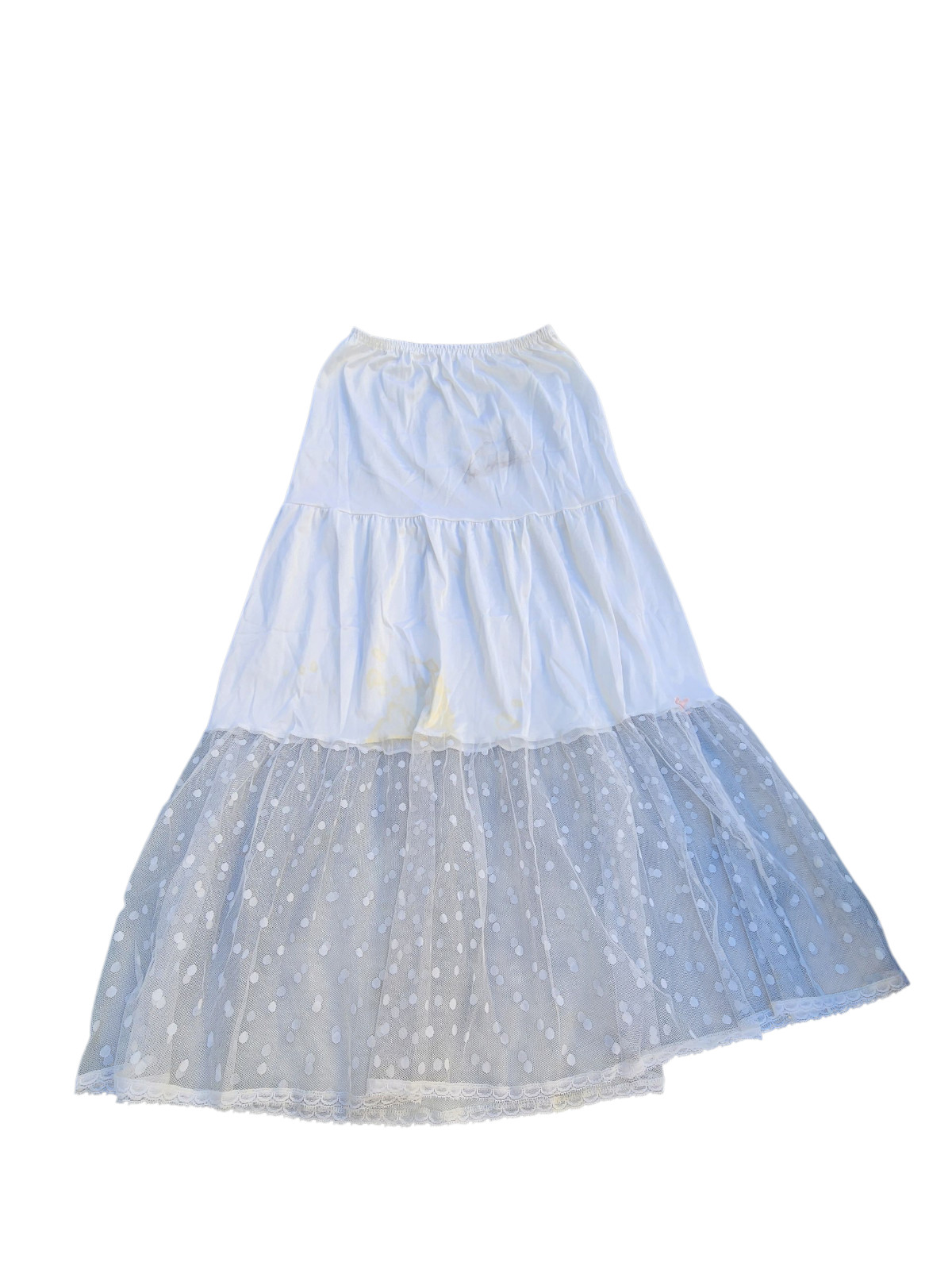 Texsheen Vintage 1960’s White Slip Skirt Lace Bow Detail SMALL (34-37) Stain USA