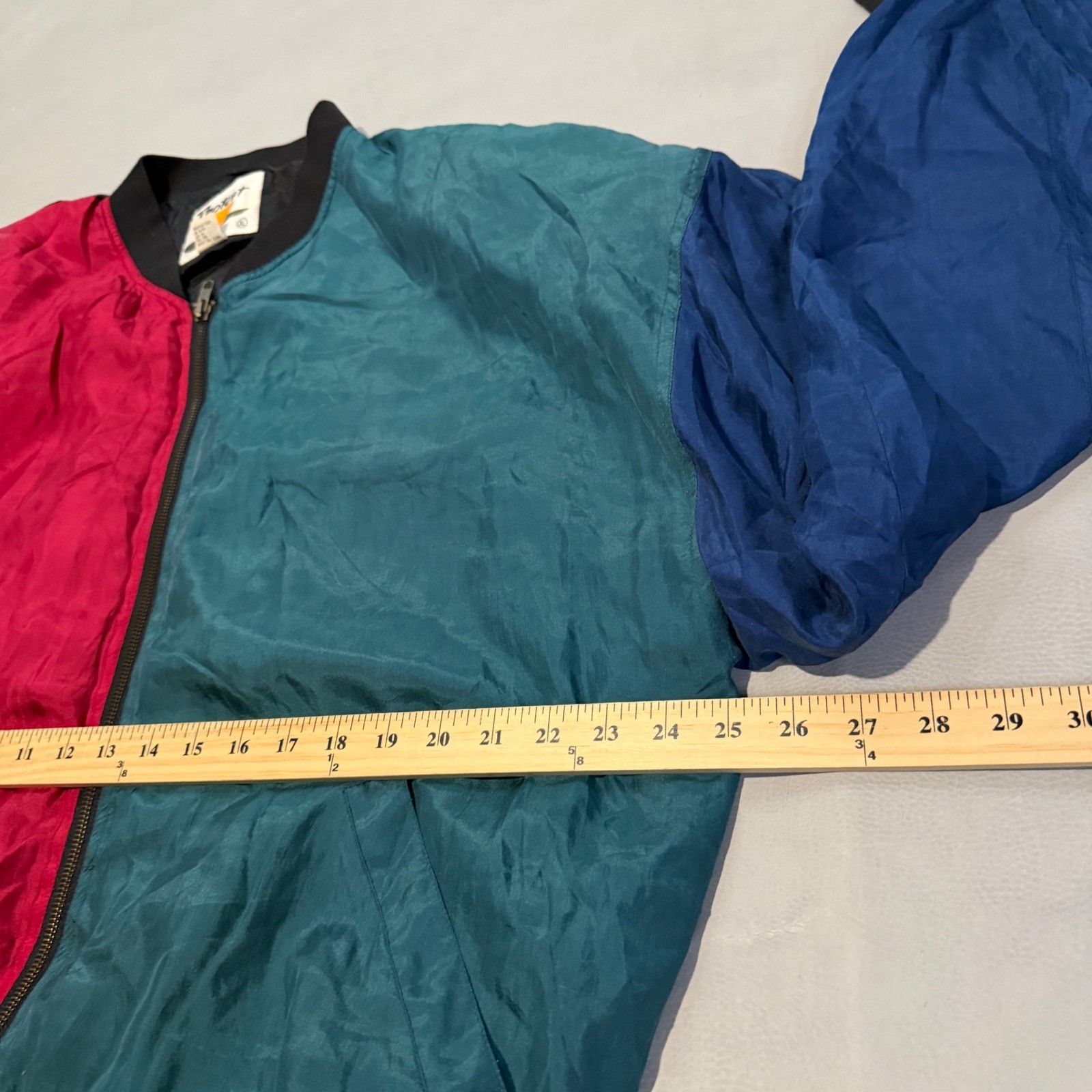 VTG Protest 100% Silk Colorblock Bomber Jacket Shoulder Pad Multicolor L-6858