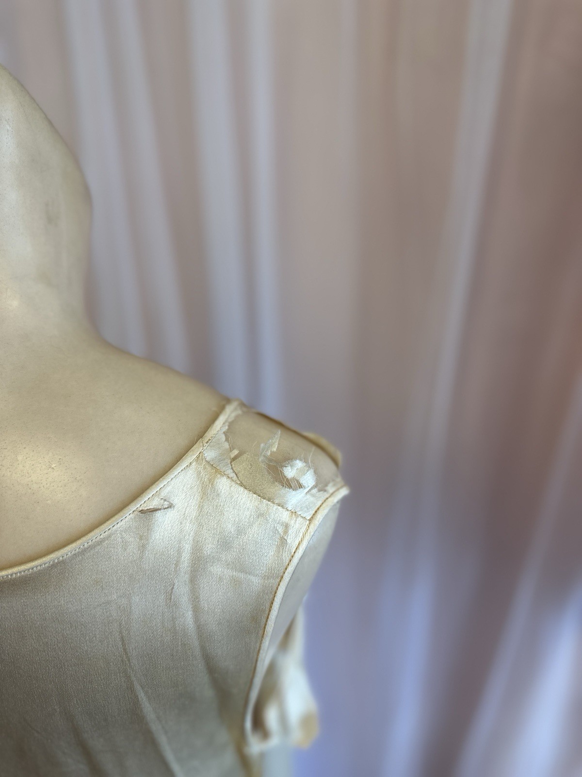 Vintage Antique 20s Flapper Wedding Dress Ivory Lace Drop Waist As Is S