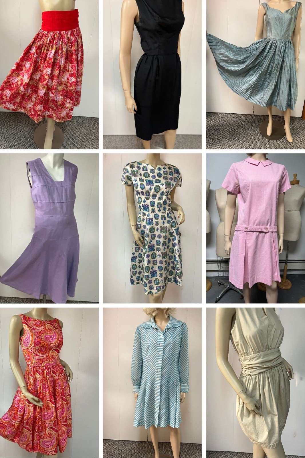 9 Pc Late 1940s – 1990s Colorful Summer Dress/Skirt Lot Linen Cotton Silk Rayon