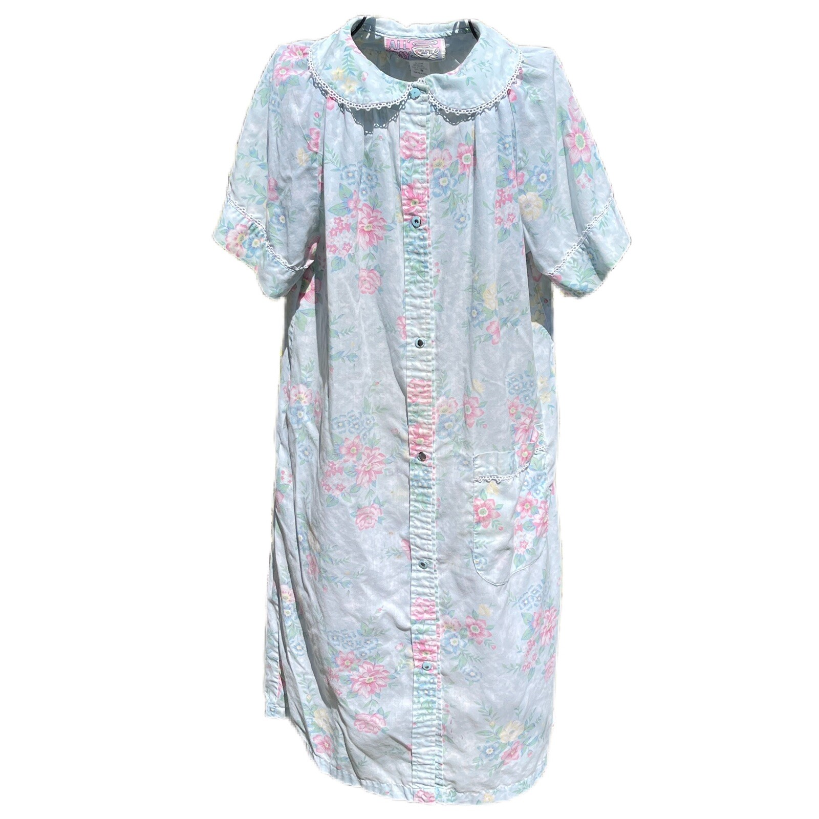 Vintage All Day Cafe Pastel Floral House Dress Size Small Made in USA