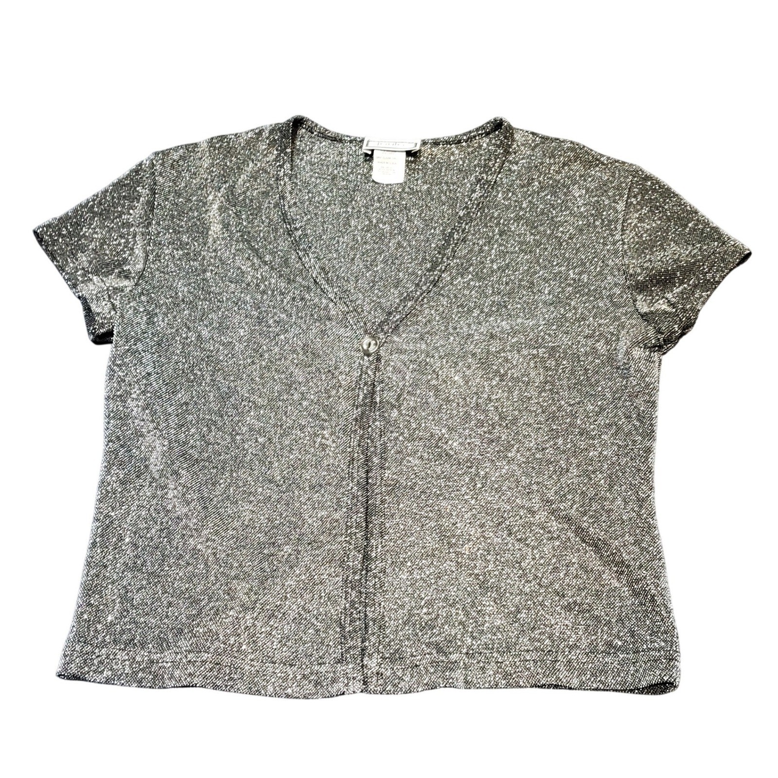 Vintage 90s Joule Silver Metallic Sparkle Cardigan Top Lurex Y2K Shimmer M USA