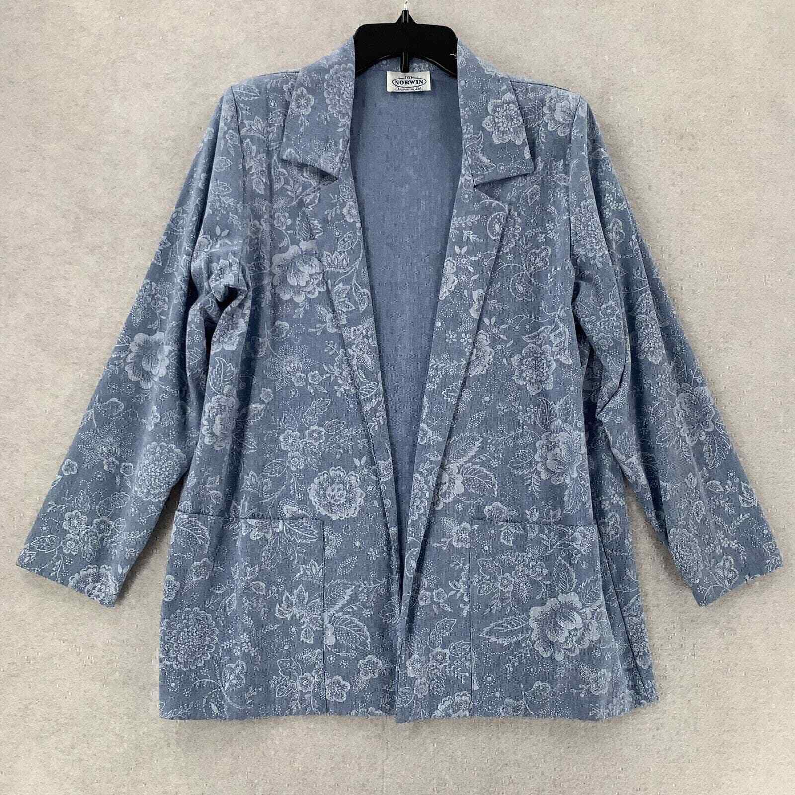 Vintage Norwin Suit Dress Blue Floral Long Line 2 Piece Modest Womens Med-Lg