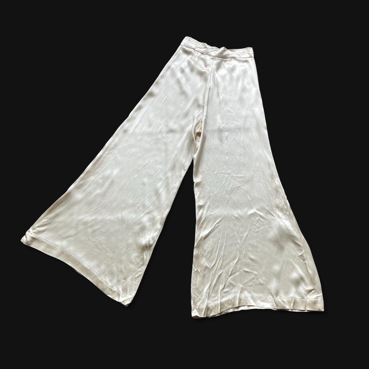 Vintage 70s cream satin wide leg palazzo pants XS 25