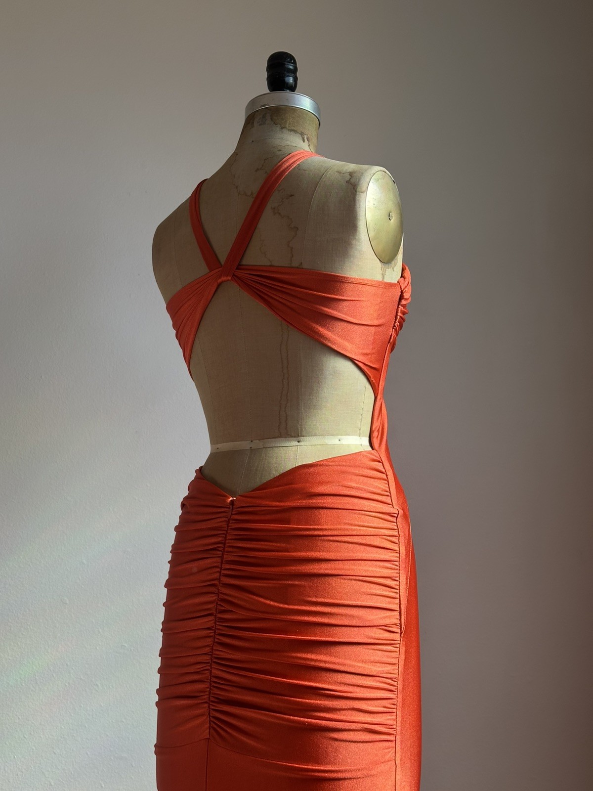 1990s Y2K Valentine Sexy Backless Rhinestone Mermaid Gown Dress Stretch Halter