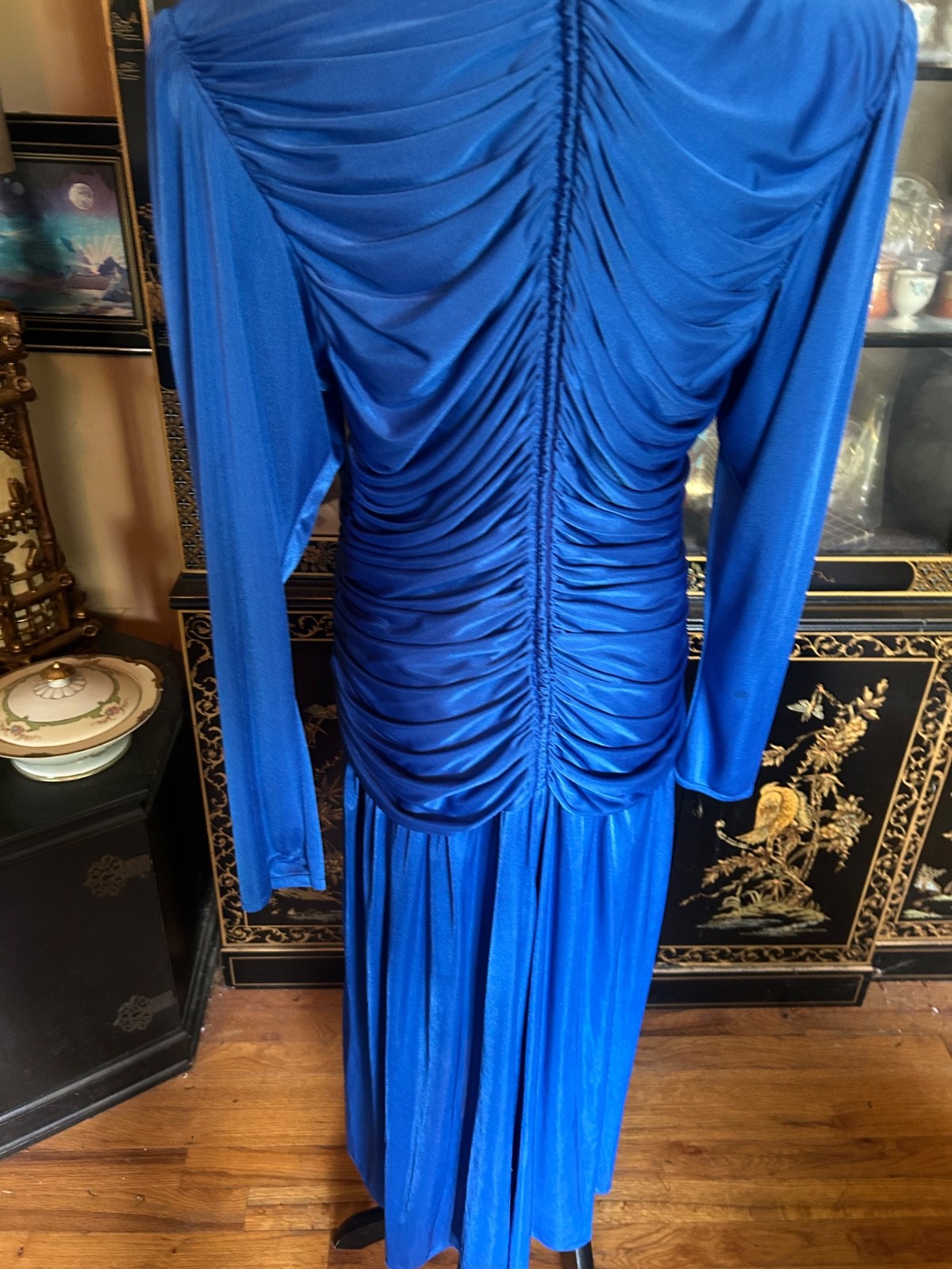 Vintage Dynasty 80s Beaded Sequin Royal Blue Evening Cocktail Dress Size 17/18