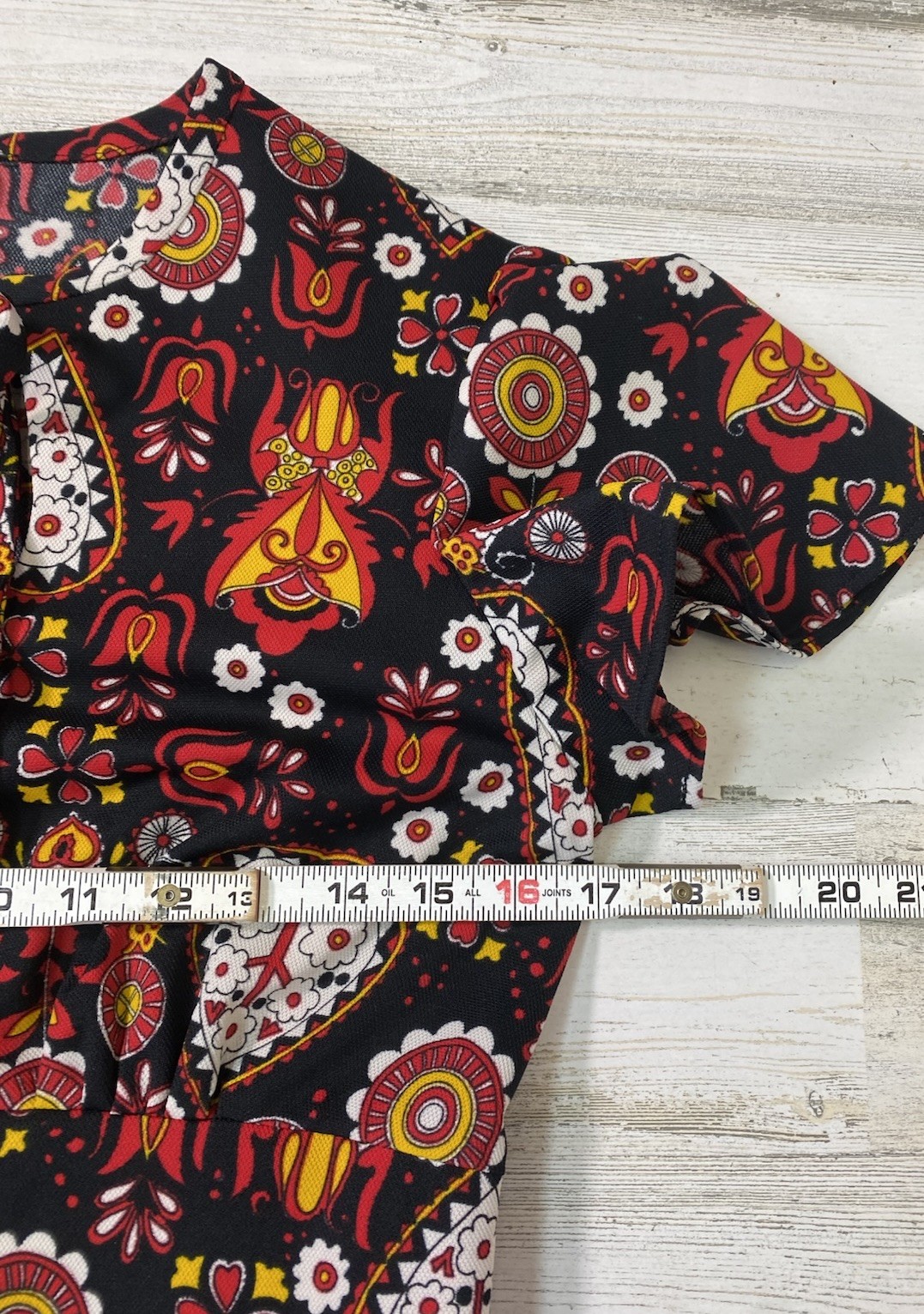 Handmade Vtg Hippie Boho Bold Print Keyhole Maxi Dress 17” Armpit Flutter Sleeve