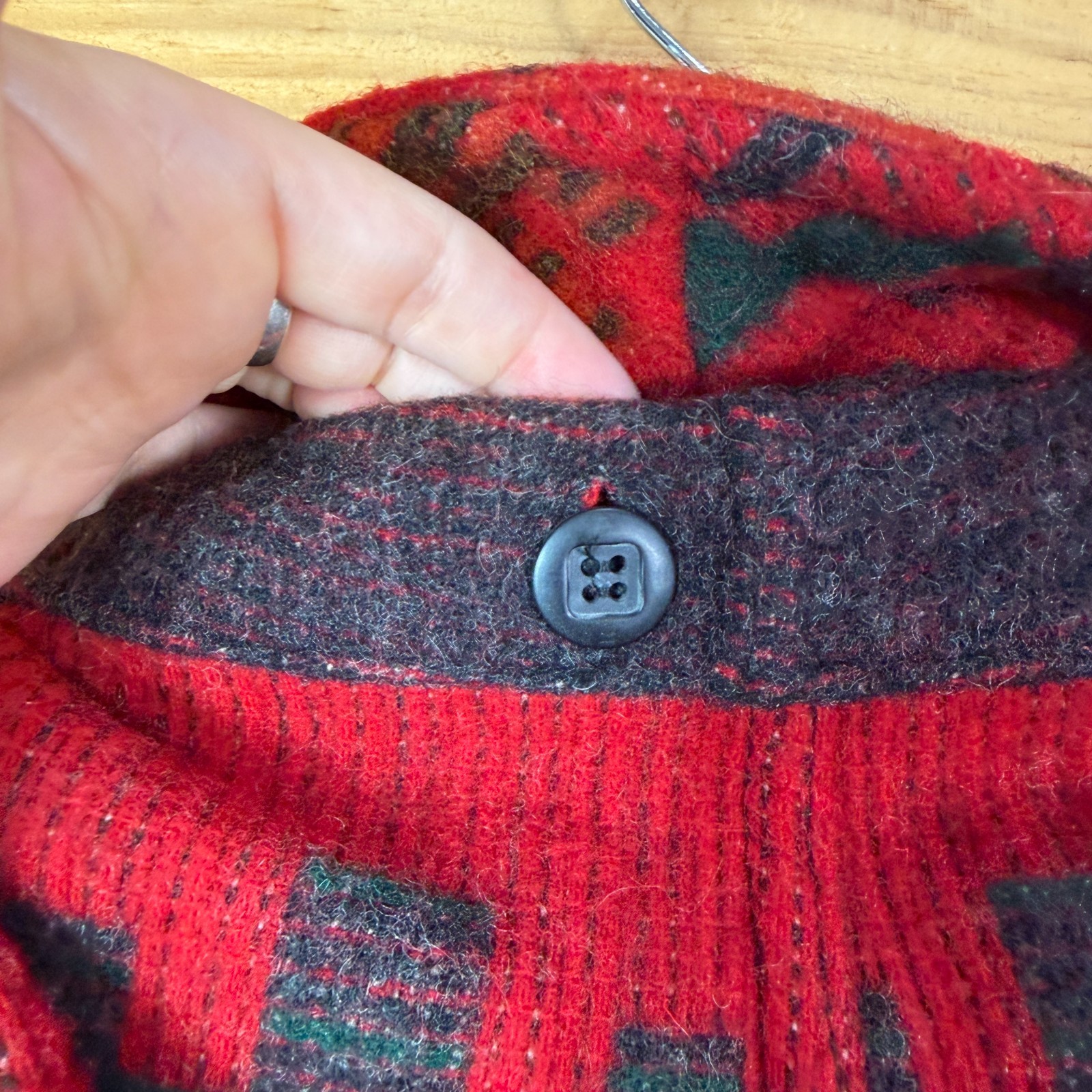 Vintage Woolrich Wool Duster Coat Sweater Large Hooded Southwestern Aztec Tassel