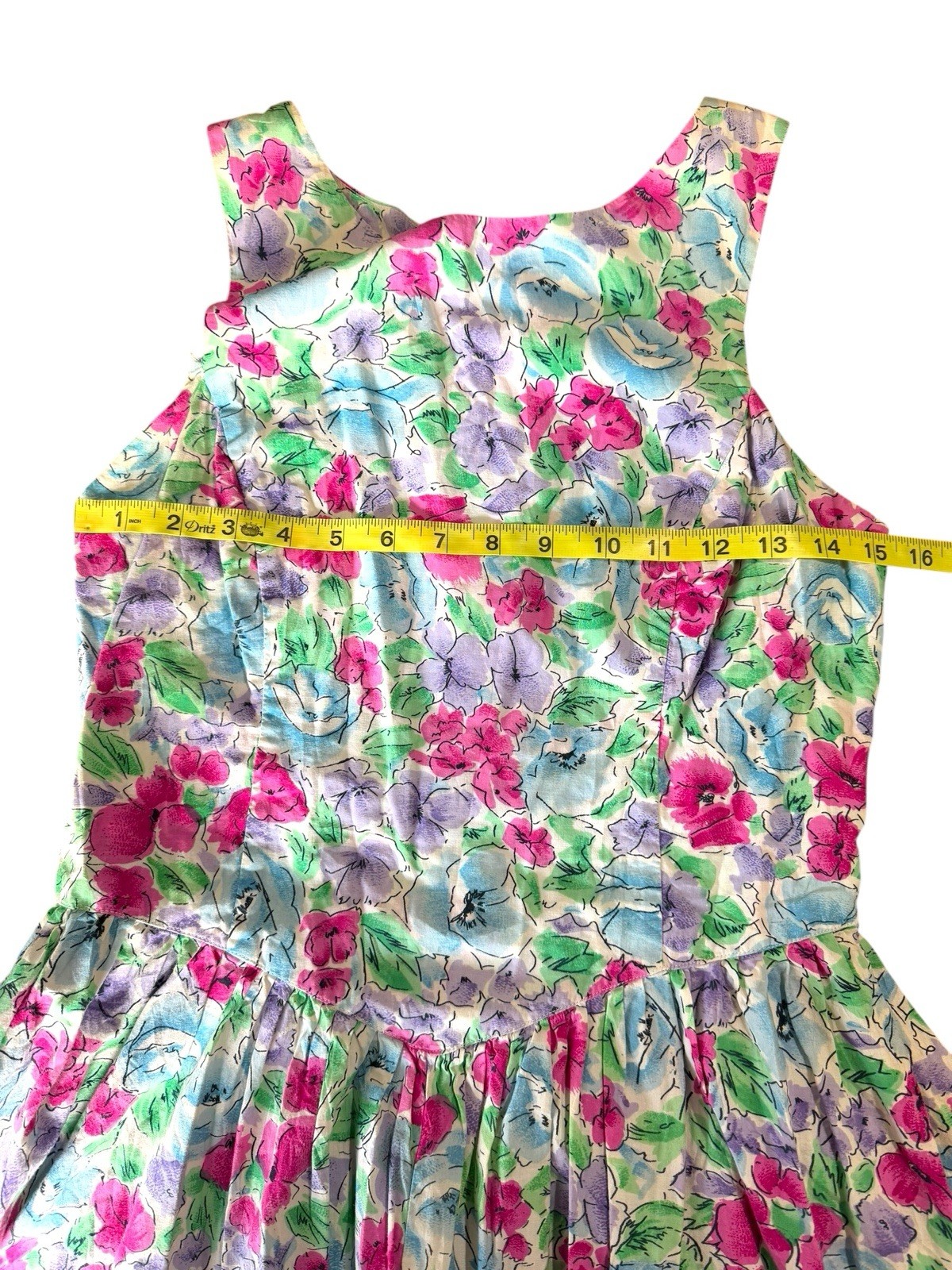 Vintage Allison Blair Multicolor Bright Floral Sleeveless Midi Dress Medium