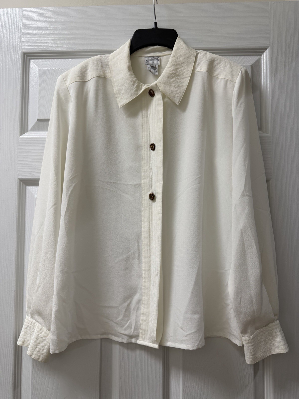 Vintage Jaqueline Ferrar Polyester Blouse In Cream/off-white- Size 8