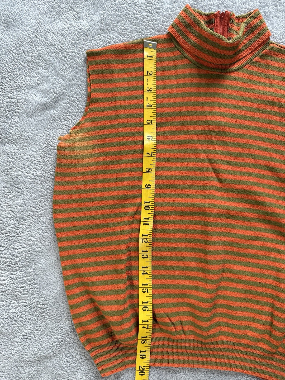 VINTAGE 60s? Orange Green Sleeveless Women’s Striped Mock neck Shirt