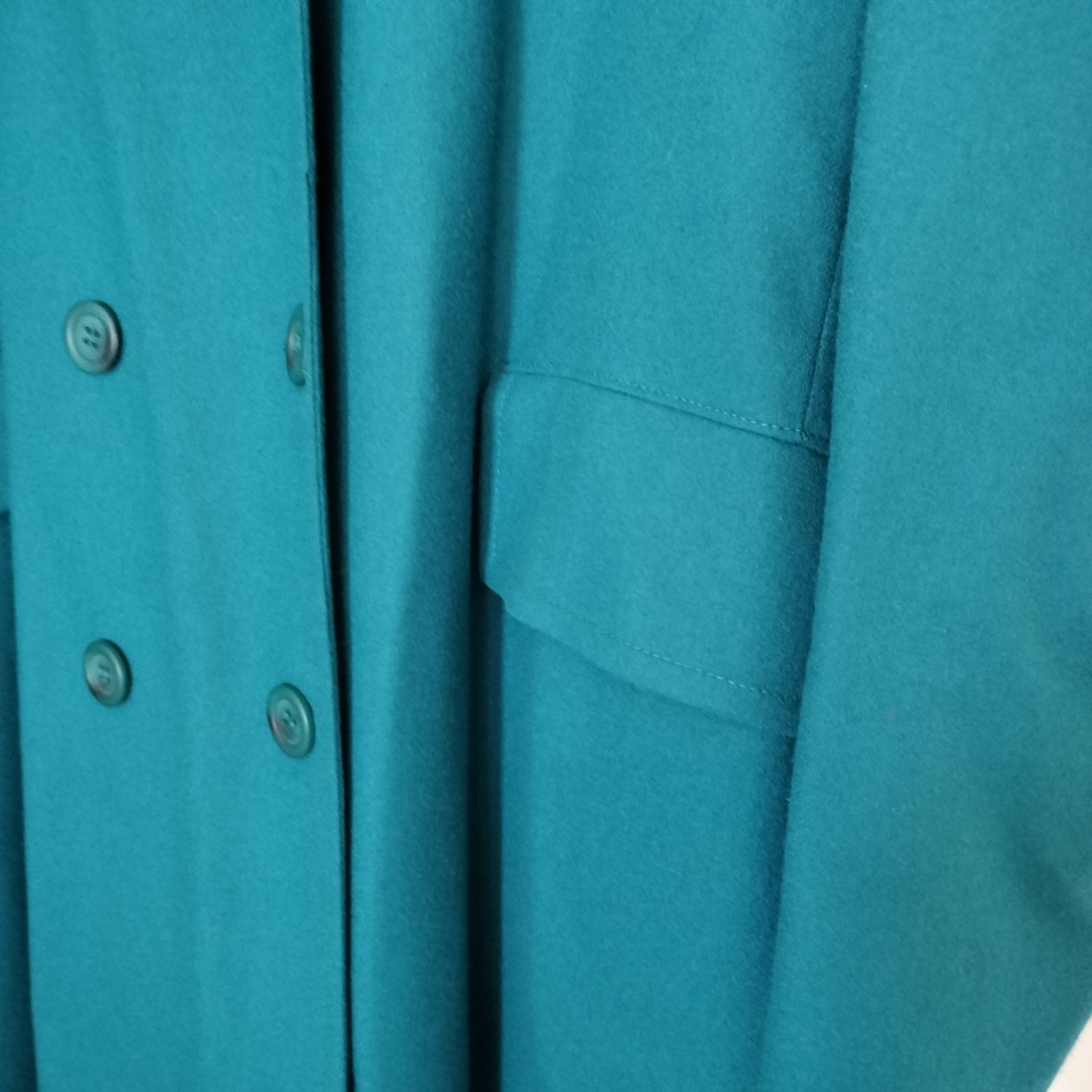 Vintage 1970s Pendleton Virgin Wool Lined Teal Trench Coat Women&rsquo;s 16