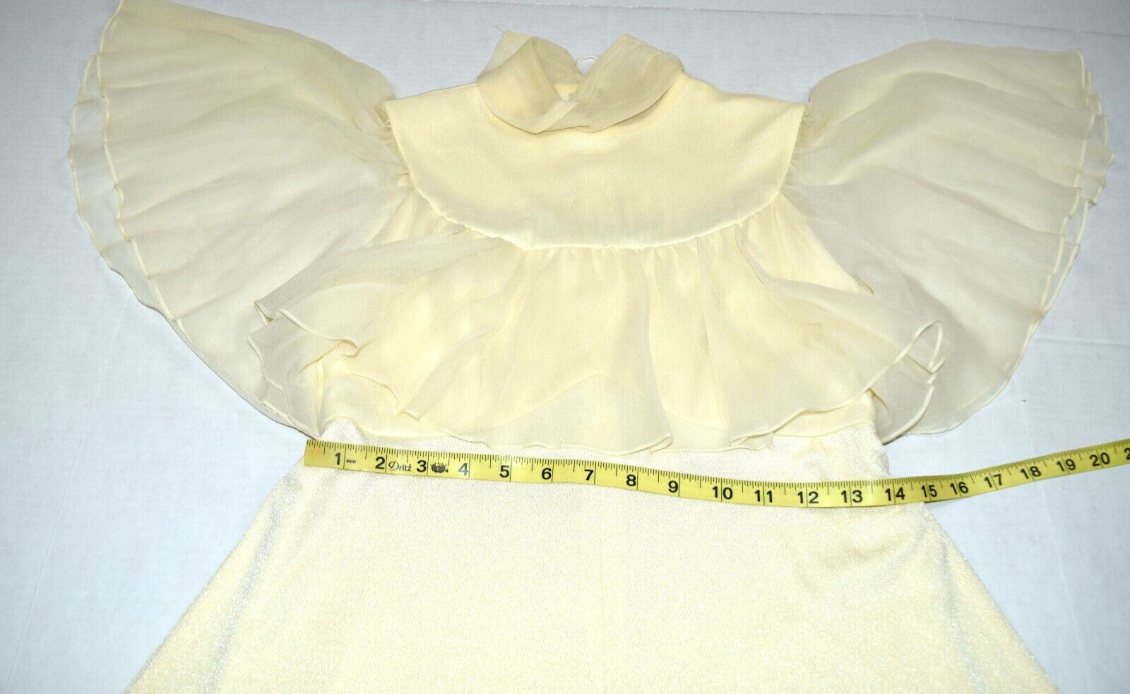 Vintage Dress Size S 50s Palest Yellow Sheen Sheer Batwing Sleeves Soft Flowy