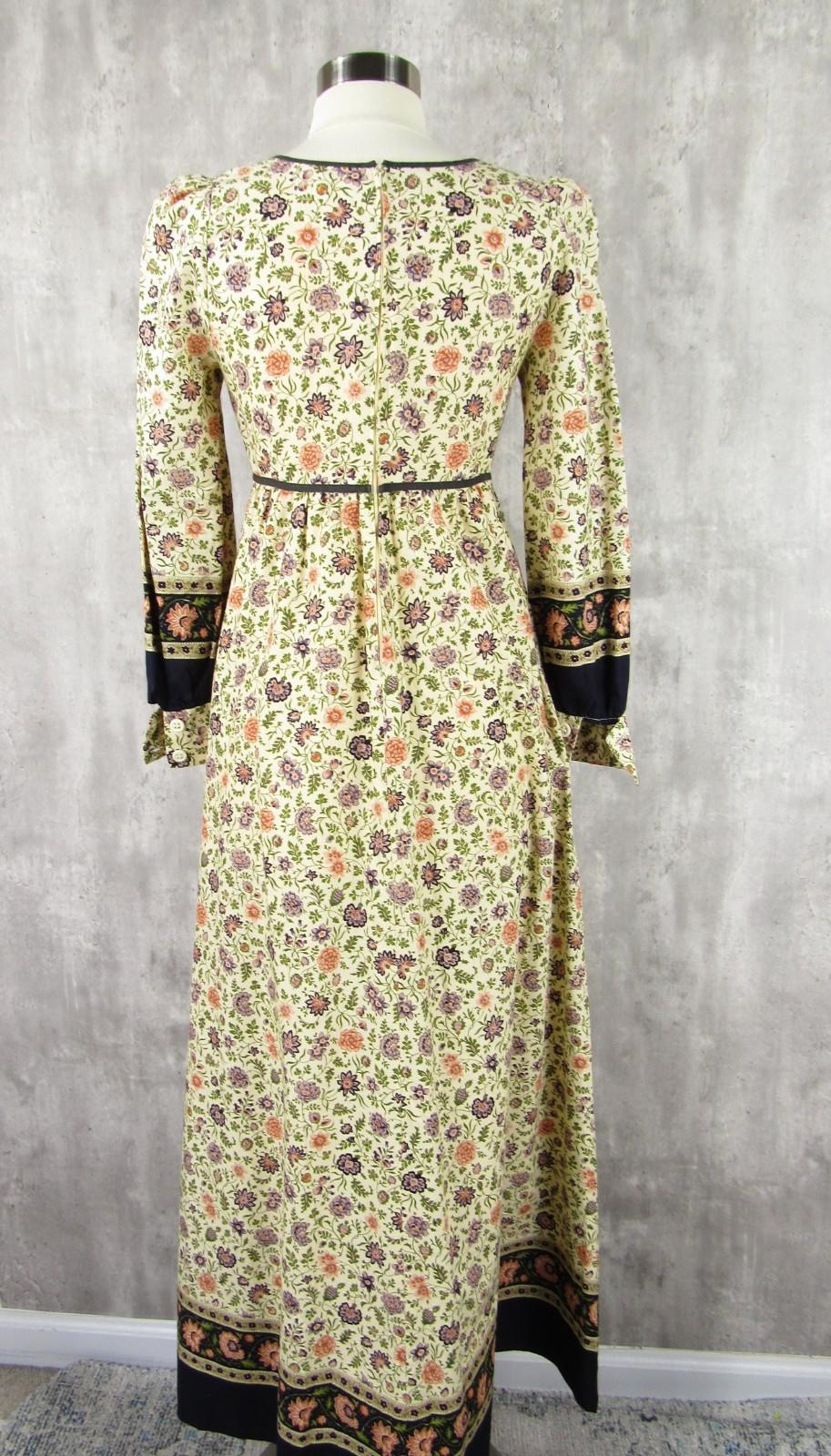 Vintage 70s Racell Denmark Cotton Prairie Folk Maxi Hippie Boho Dress Small S