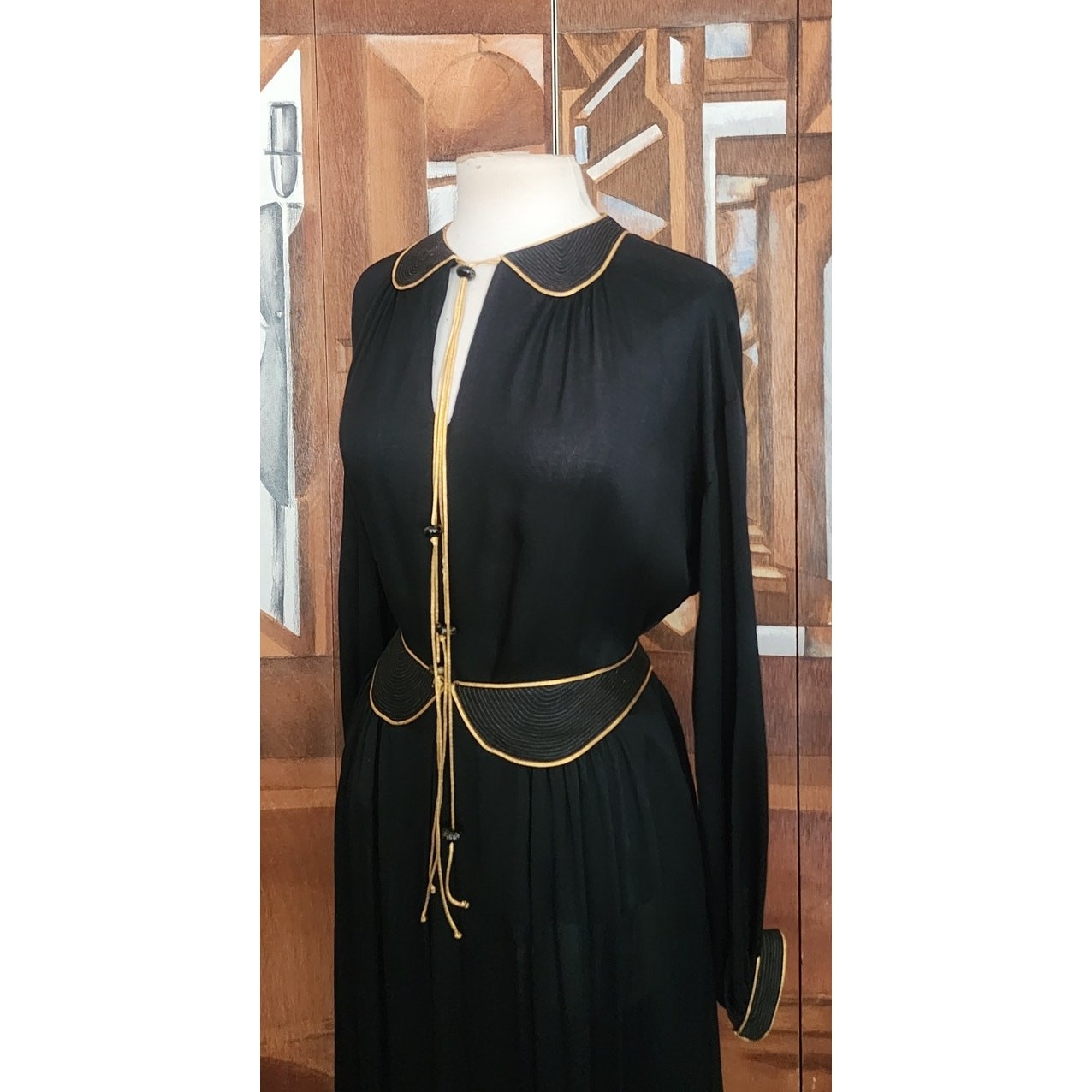 VTG 1970s Geoffrey Beene Ensemble Maxi Skirt Boho Shirt Evening Set Black Gold