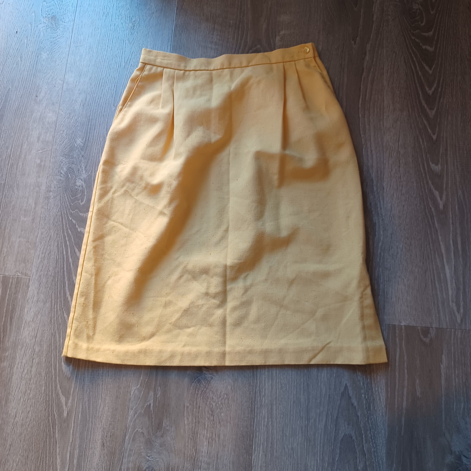 Vtg Joyce Sportswear Yellow Pencil Straight Skirt Pleats Sz 13/14 Made in USA