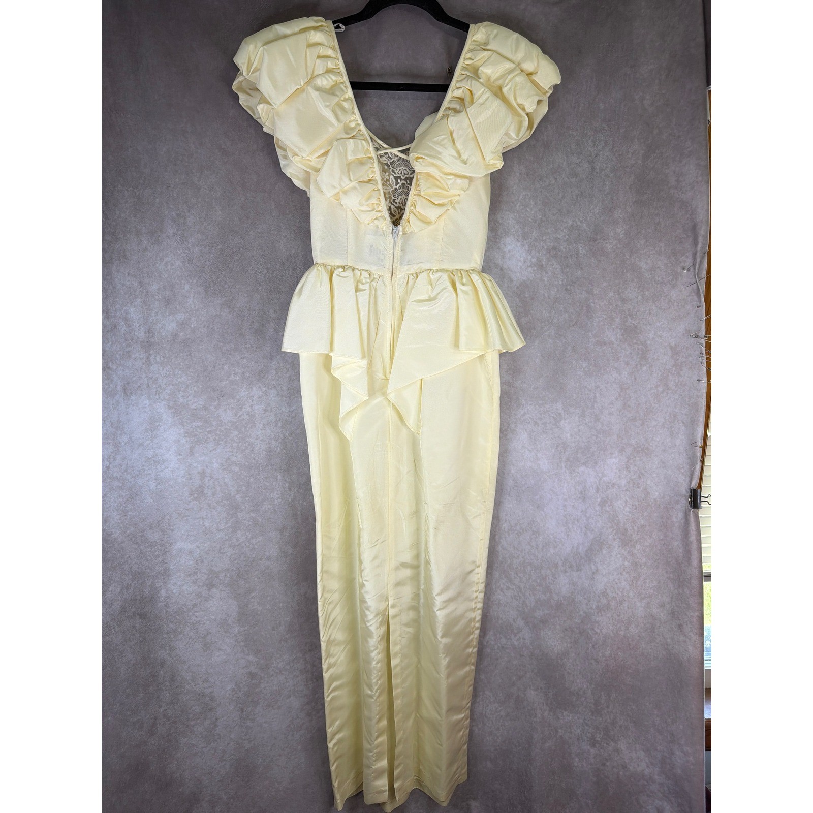 Climax Karen Okada Dress Womens 5/6 Ivory Vintage 80s Ruffle Peplum Gown