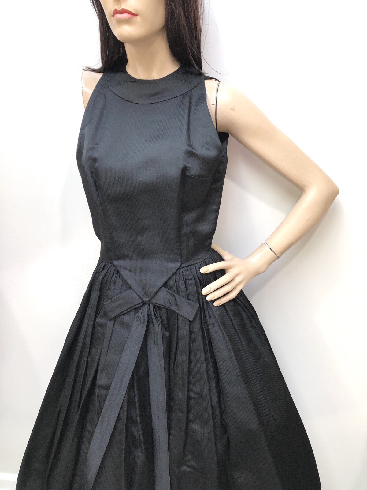 VTG 1950s OLEG CASSINI Silk Tuxedo Front BLACK TIE COUTURE Cocktail Dress XXS