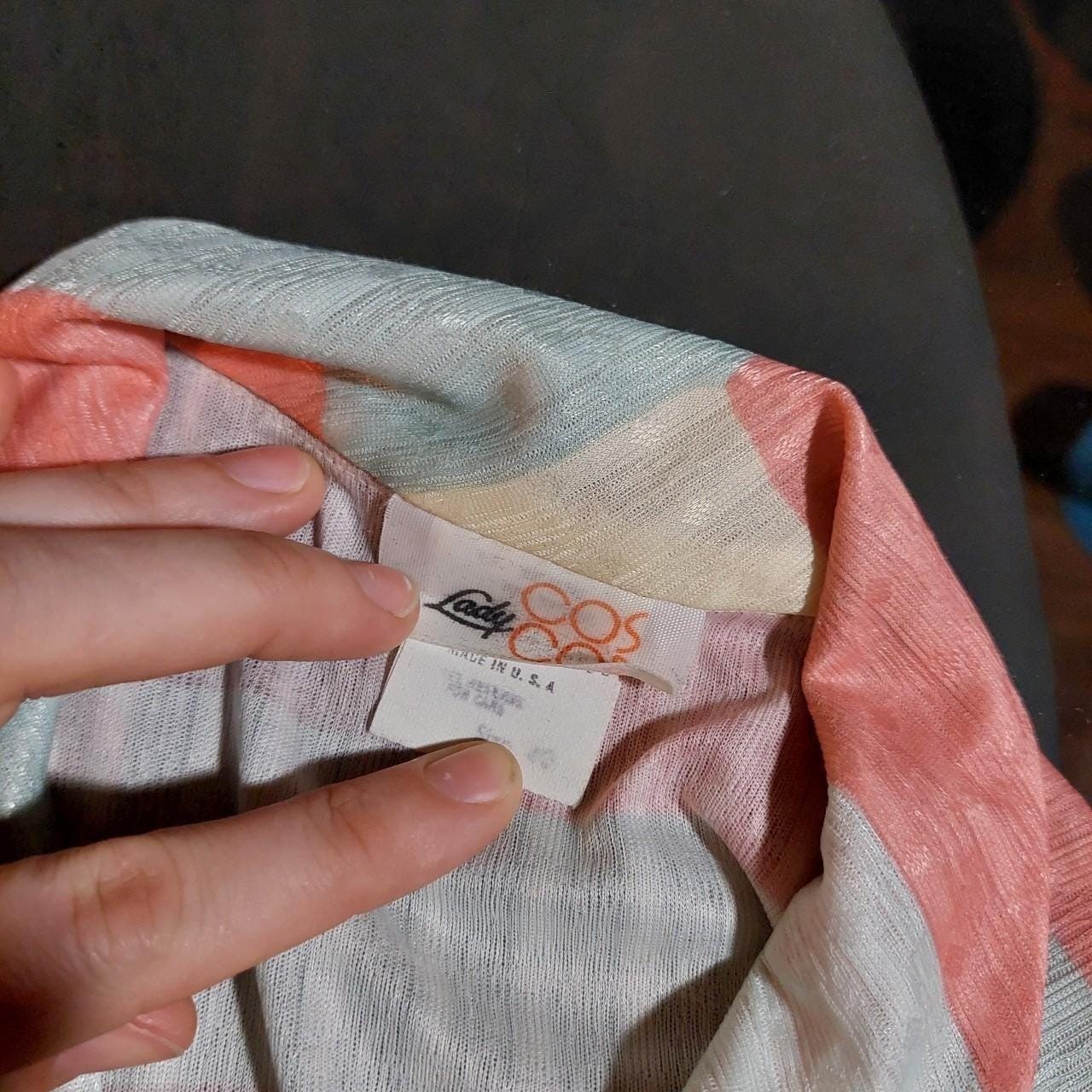 Vintage 1980s made in USA pastel button up with ribbon neck detail