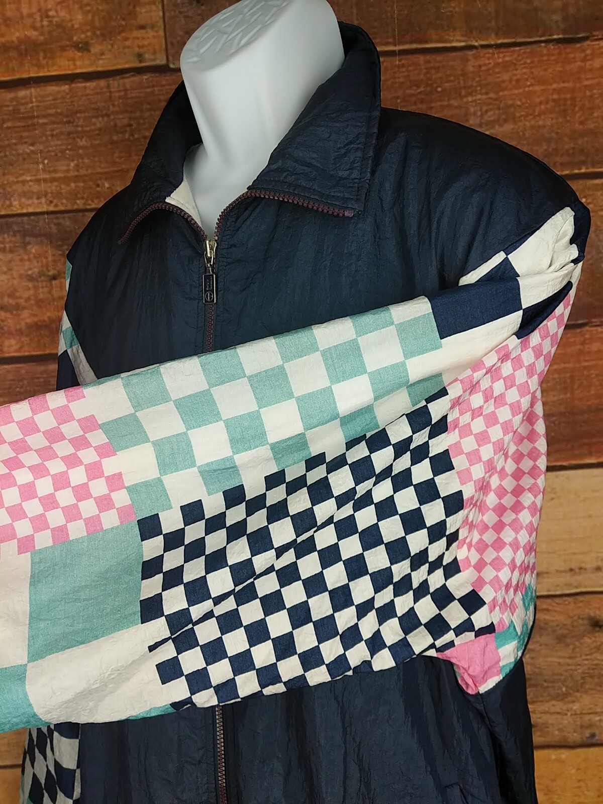 Vtg Sergio Tacchini Jogging Windbreaker Jacket~womens XLT~Blue Pink Check