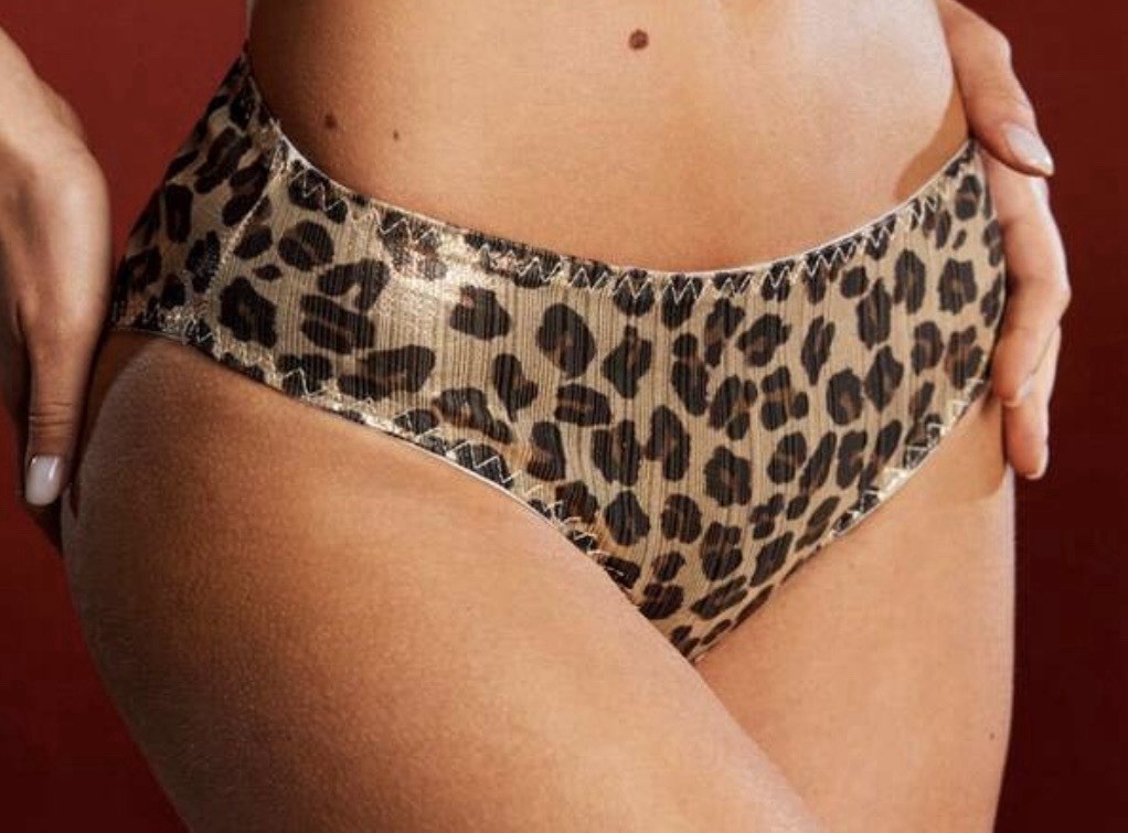 Y2K Glossy Metallic Leopard Animal Print Ruched Bum Bikini Brief Panties XL NEW