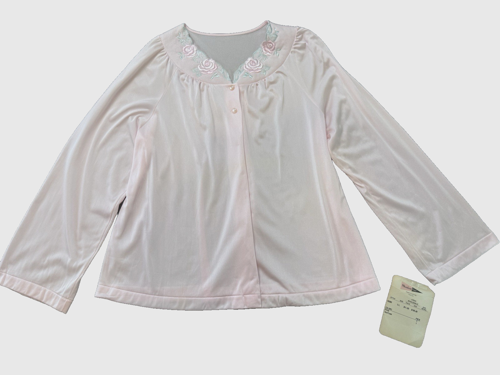 Vtg SHADOWLINE Bed Jacket Robe, Pink w/ Embroidery Sz S/M, NOS w/Tag Cottagecore