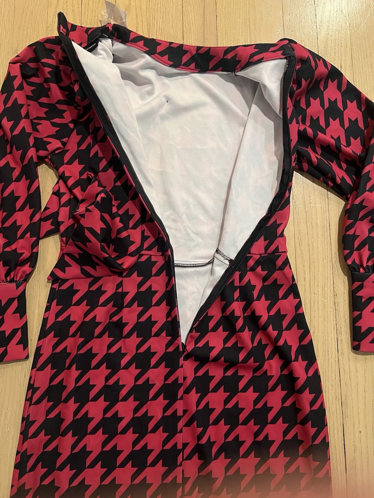 VTG NWT 80/90s Shaping Dress Shoulder Bow Geo Print Dark Pink/ Blk Cute! Sz XS