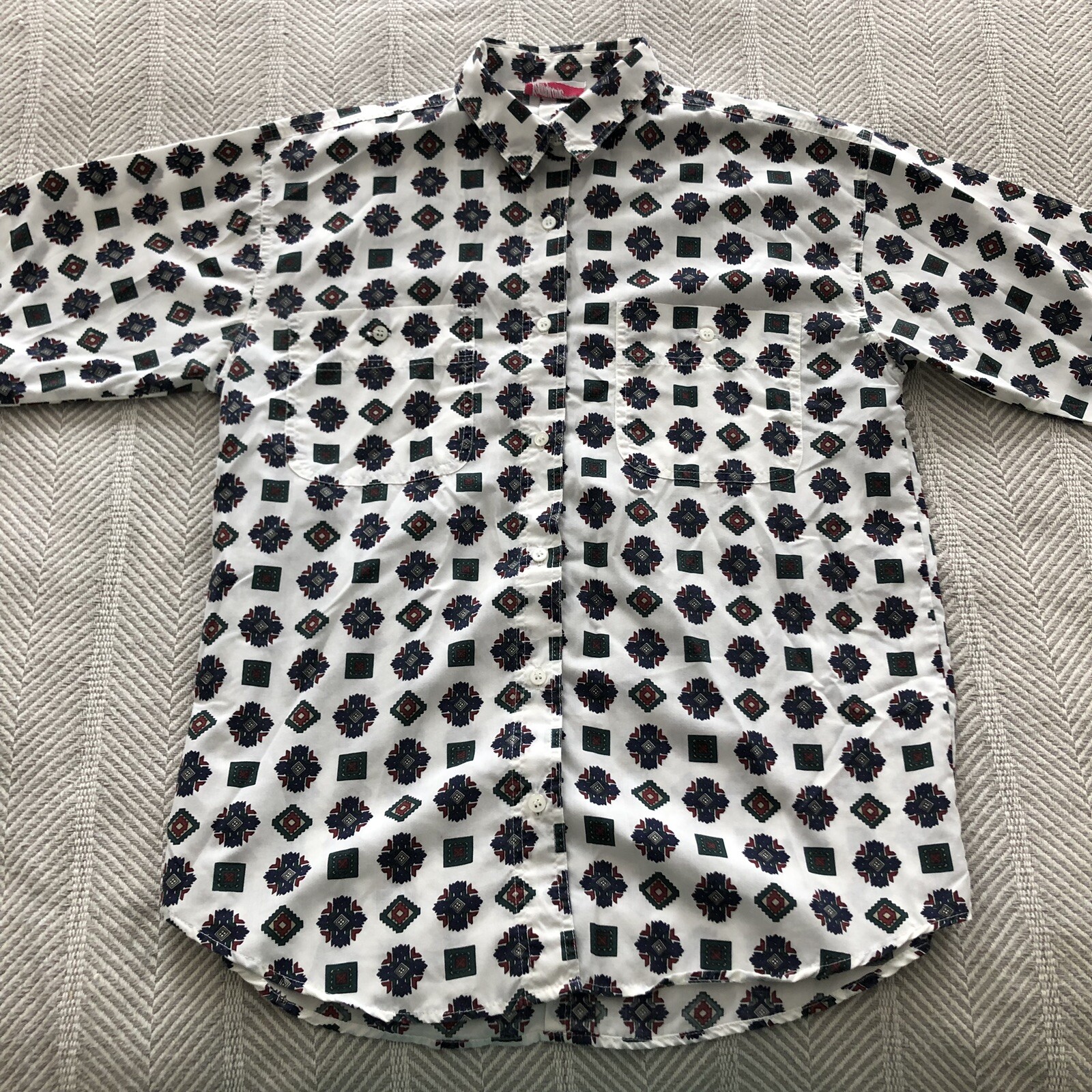 Southwestern Print Shirt Button Down Poly-Cotton Blend Pennylane Med Vintage