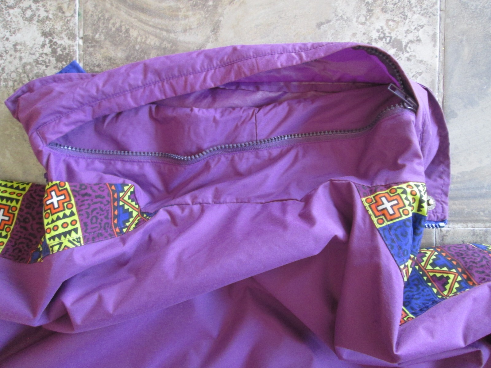 Vintage Pro Gear Nylon Jacket Women&rsquo;s Large Color Block Purple Neon Hooded Korea