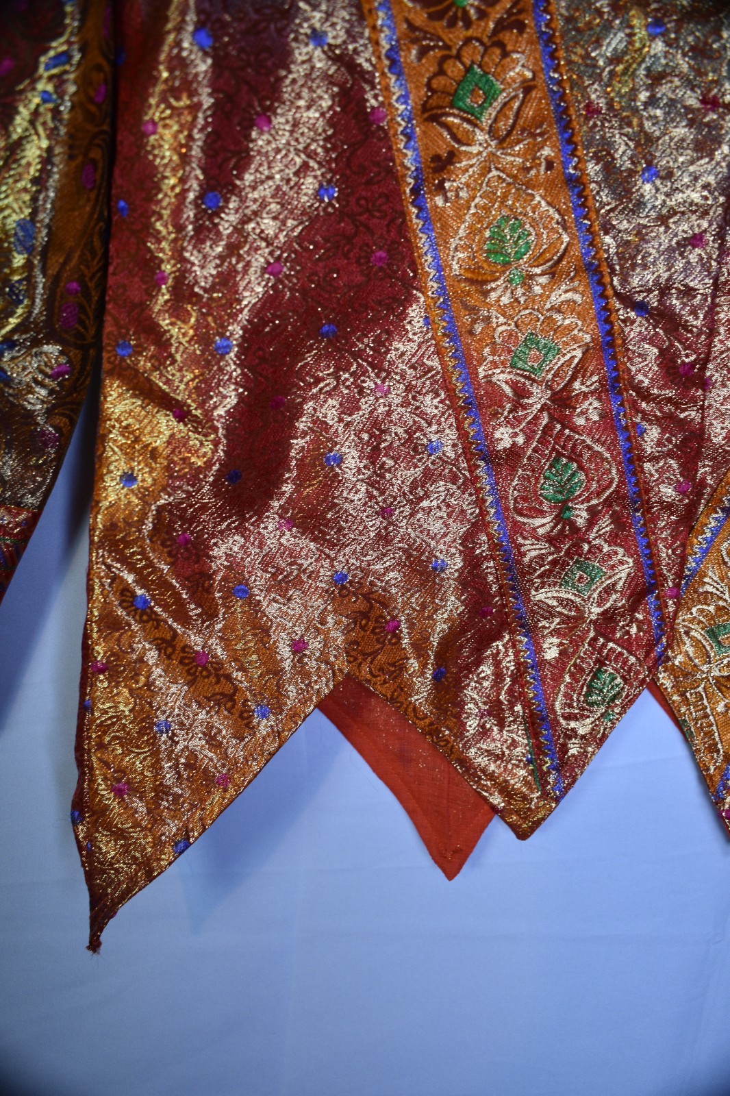 Vintage Indian Brocade Skirt & Jacket Set Gold Copper Silk Look Festival Wear