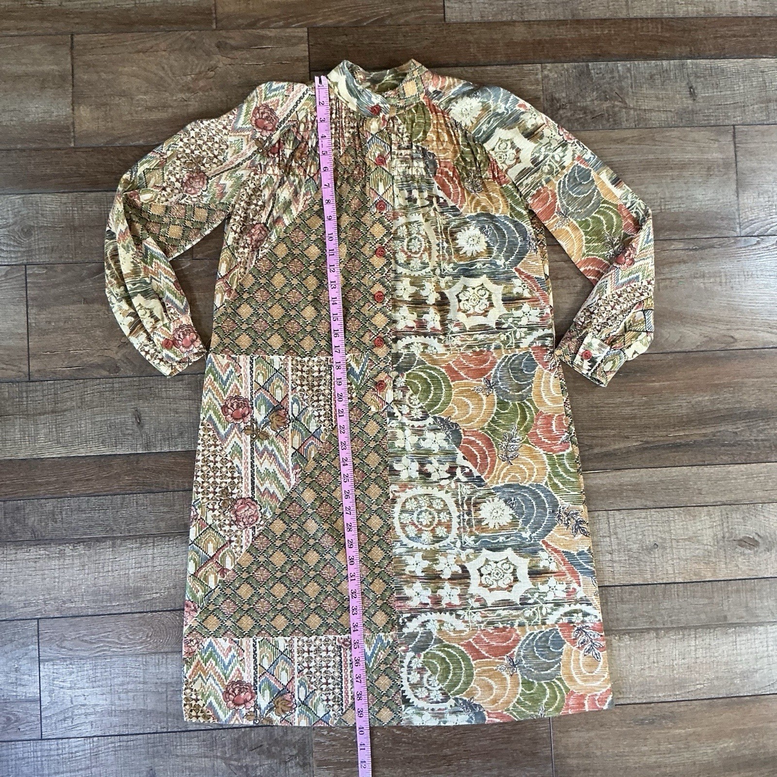 70s VINTAGE Jonathan Logan Patchwork Print Midi Dress Size 11/12 Women&rsquo;s #9D4