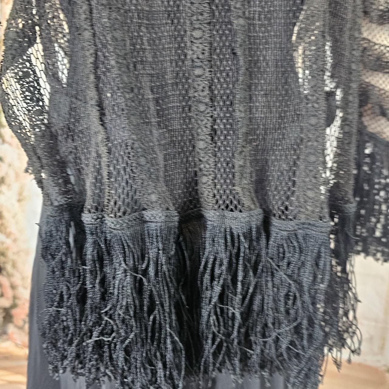 Black Crochet Lace Blouse Fringe Tassels Antique Victorian Edwardian Top Shirt
