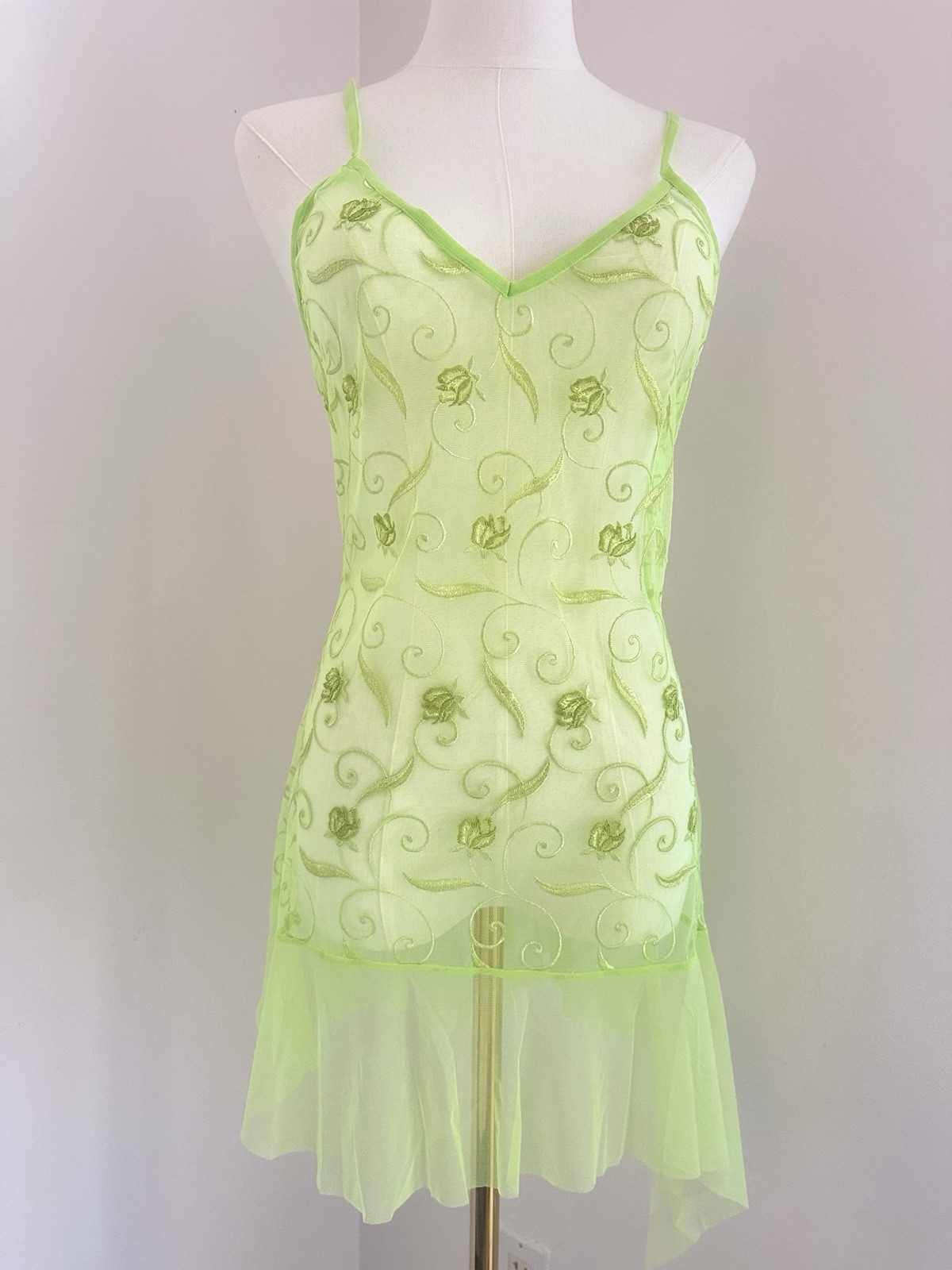 La Perla 💚 Sheer Lime Green Embroidered Slip Dress