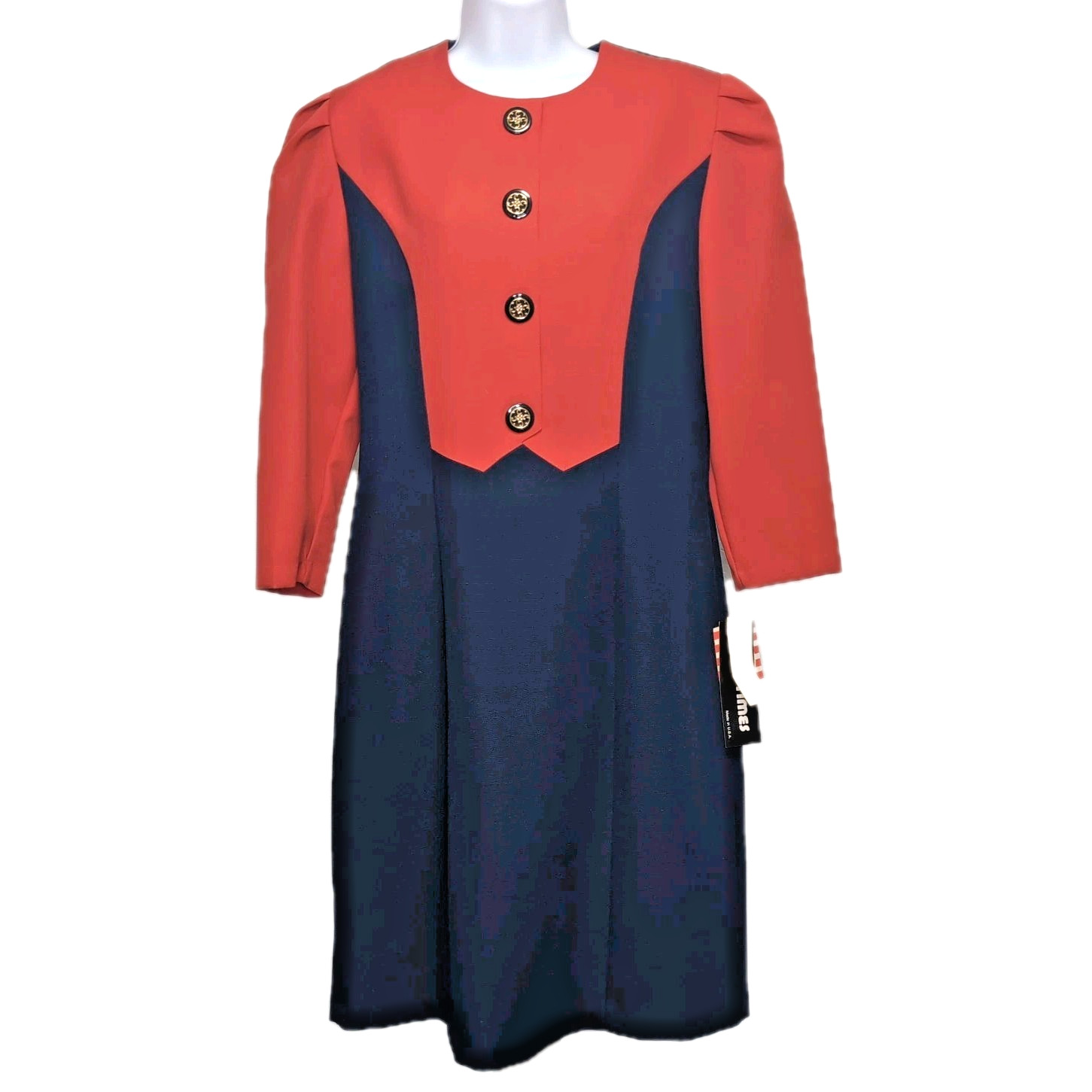 Vtg 80s Good Times Dress Size 10 Colorblock Red Navy Shoulder Pads USA NWT NOS