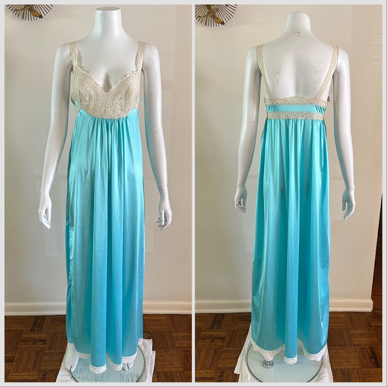 1970s Miss Elaine 2 Pc Lace Bed Jacket Negligee Nightgown Boho Hostess Gown VTG