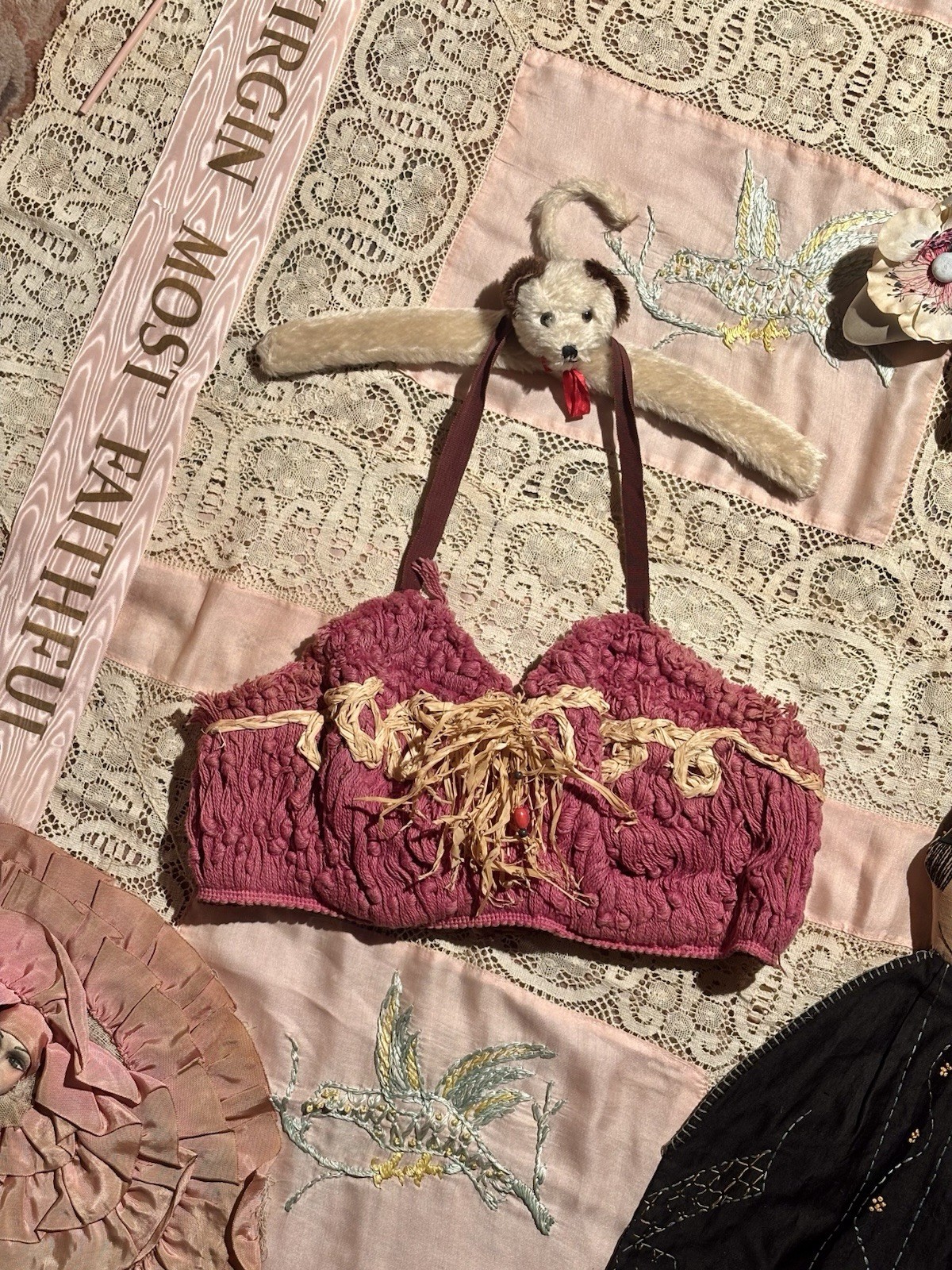 1950s Paramount Showgirl Raffia Bra Top, Size M
