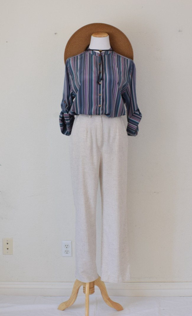 Vintage 90s Striped High Neck blouse by Loubella Extendables