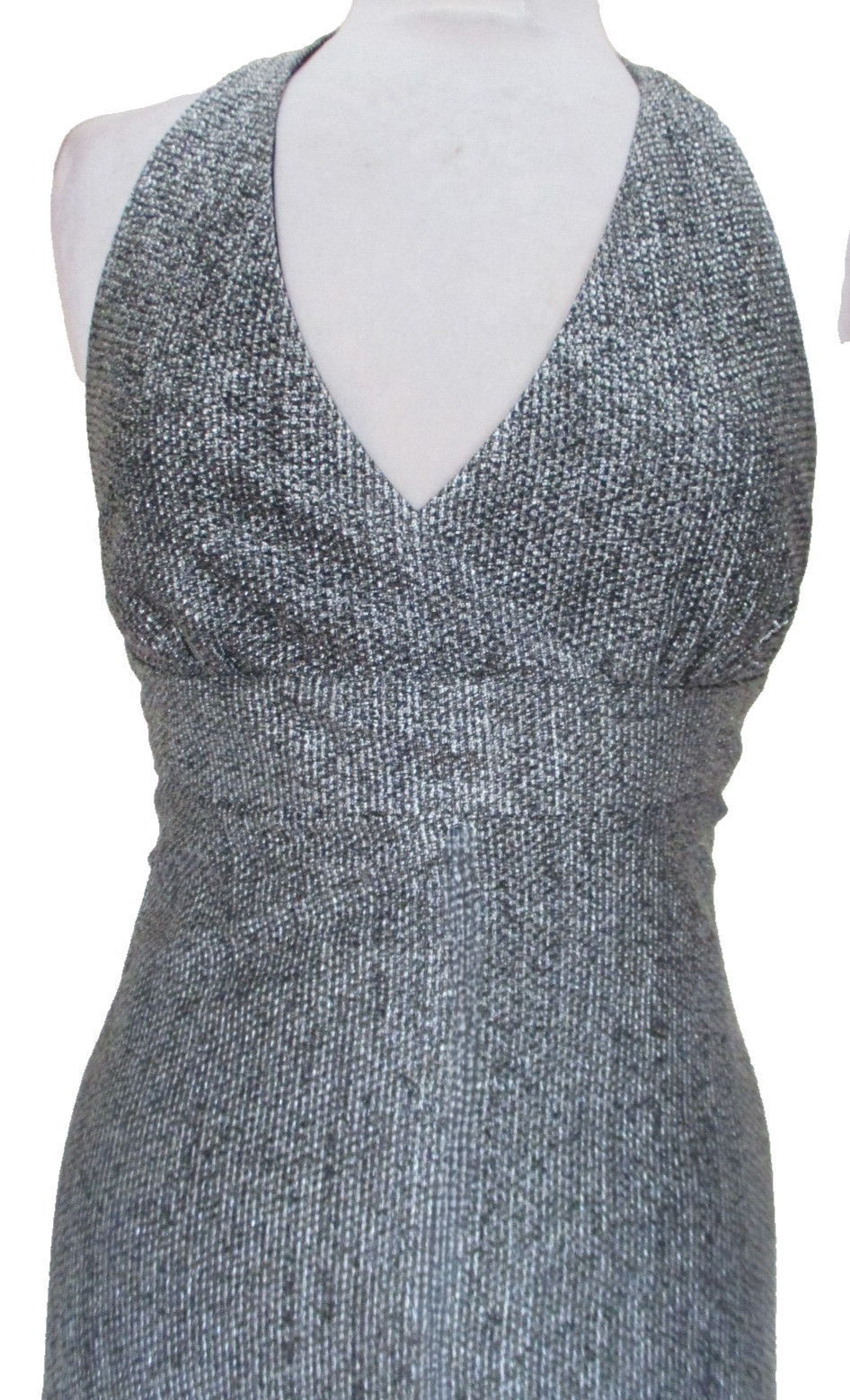 Vtg 60s 70s Young T Halter Maxi Dress XS/S Women Silver Lame&rsquo;