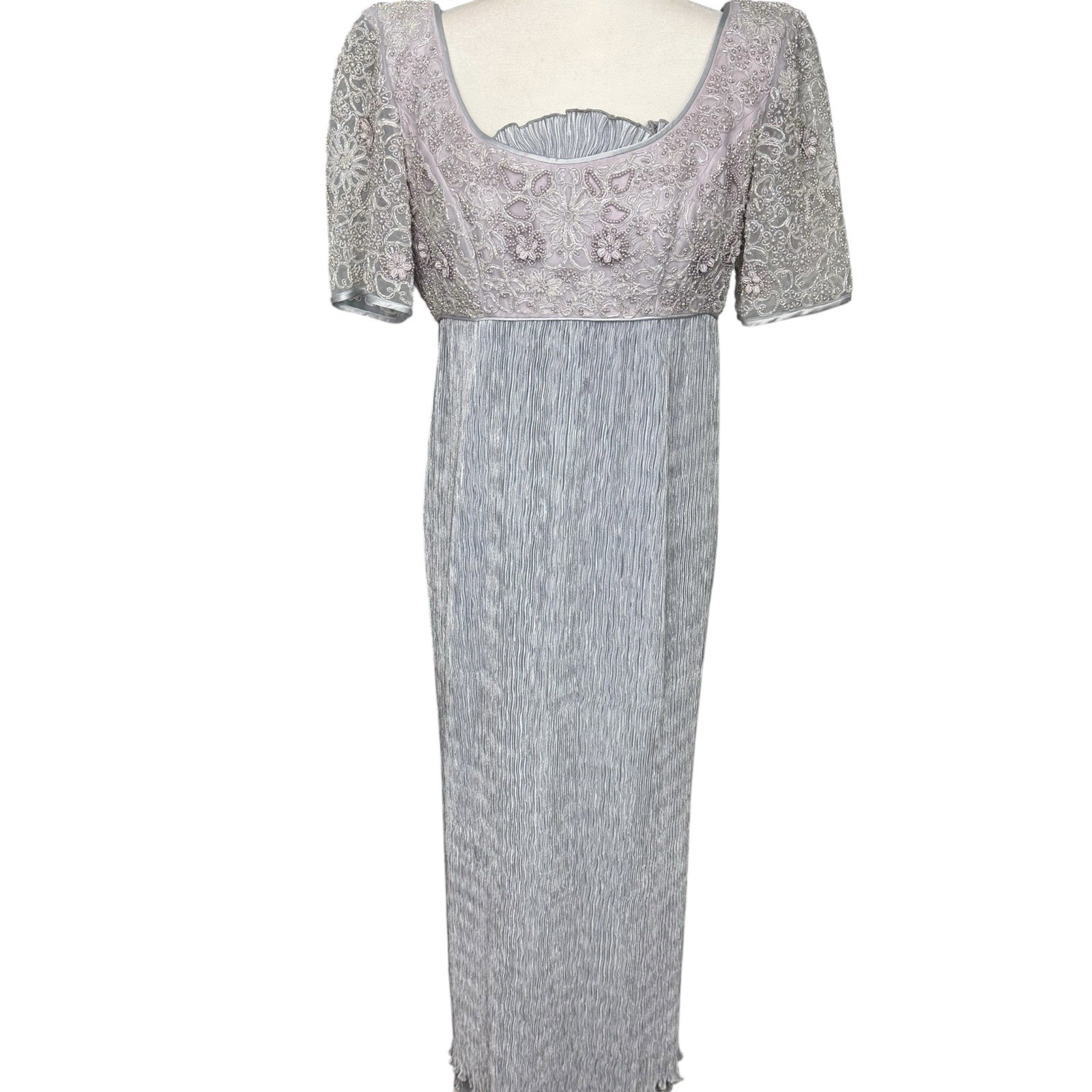 VTG Cattiva Dress Gown Silver Beaded Empire Waist Regencycore Size 8 Elegant