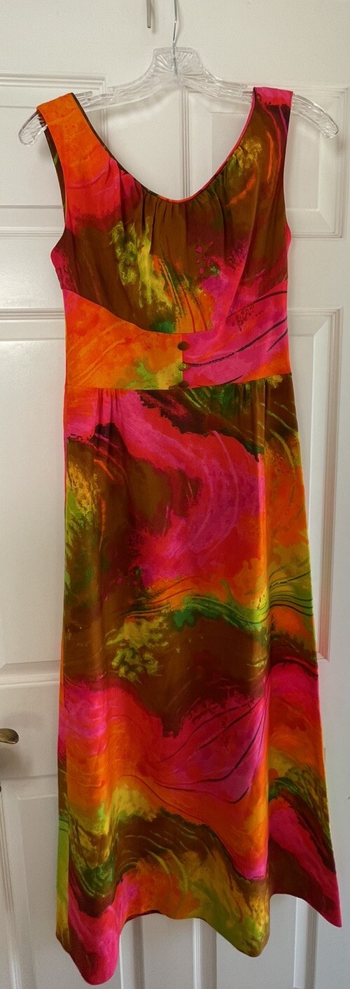 Waltah Clarke&rsquo;s Colorful Floral Tropical Hawaiian Dress Vintage See Measurements