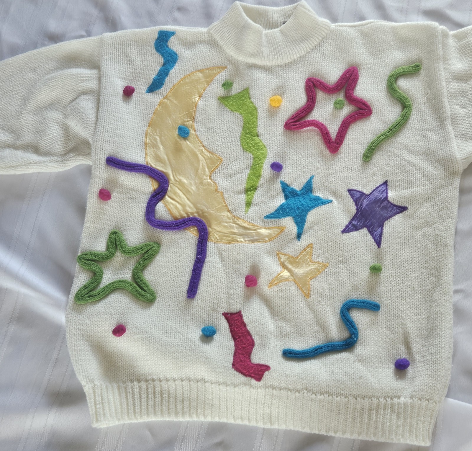 Vintage 1980s / 90s Women M Sweater 3D Gitano Moon and Stars See Description