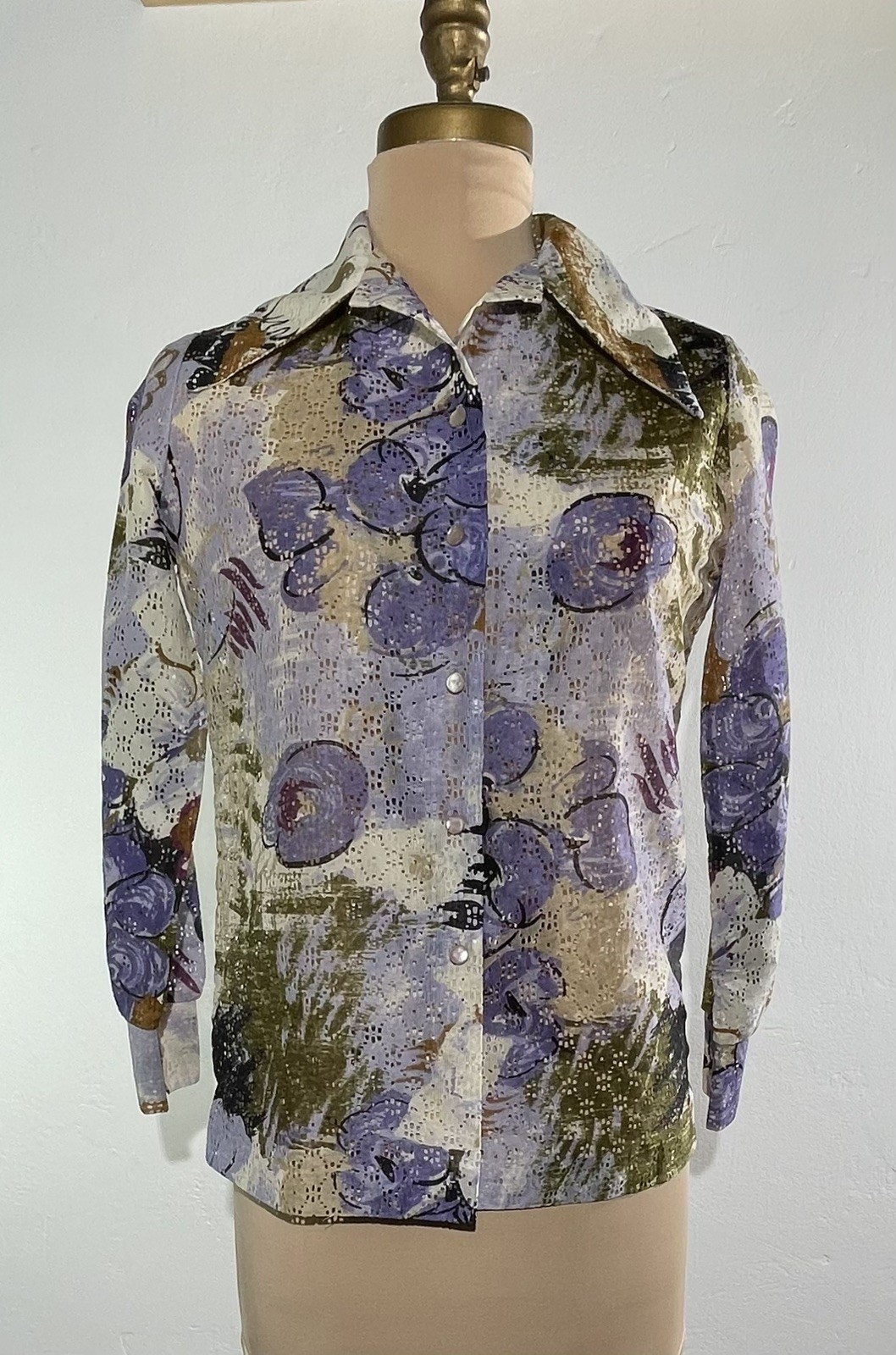 VTG 70s Top Button Front Dagger Collar GRAFF California Women&rsquo;s SZ S